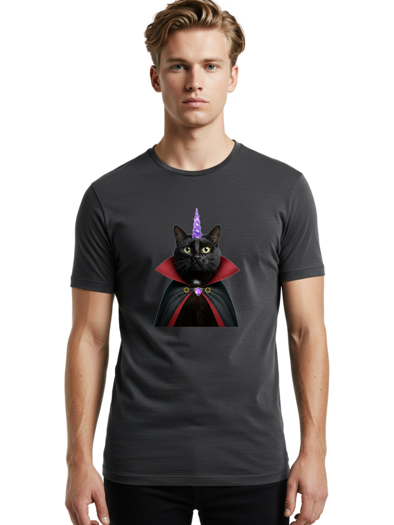 Black-Cat-Unicorn-1 Men'S Graphic Tee, 100% Cotton, Comfortable Casual Summer Wear, Machine Washable, Vintage Camera, Old Camera, Antique Camera, Black Camera, Classic Photography, Photography Equipment, Nostalgic Device, Film Camera, Bal806