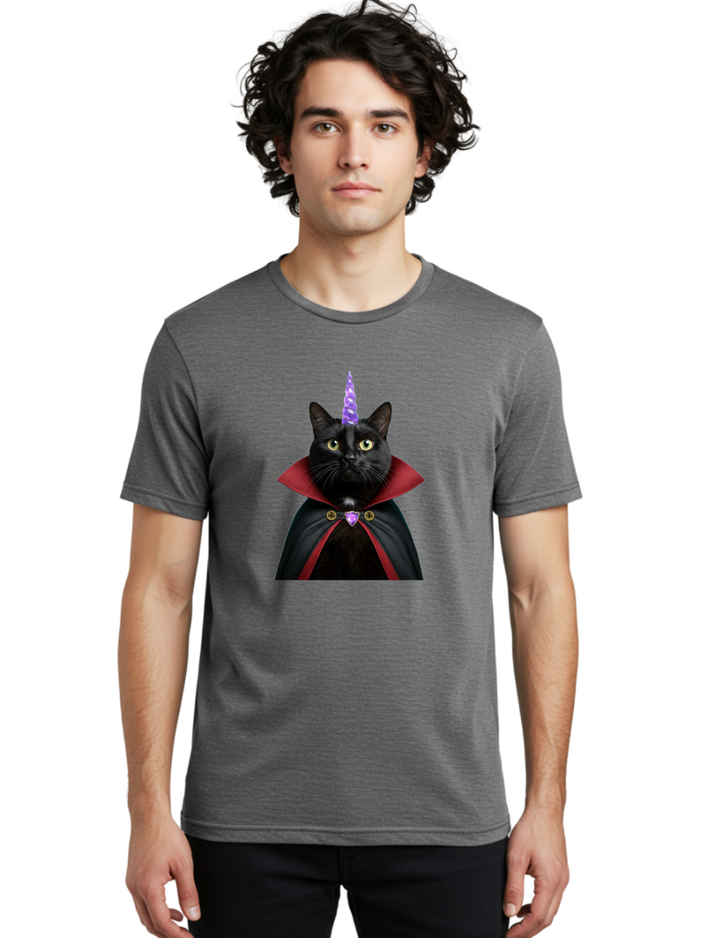 Black-Cat-Unicorn-1 Men'S Graphic Tee, 100% Cotton, Comfortable Casual Summer Wear, Machine Washable, Vintage Camera, Old Camera, Antique Camera, Black Camera, Classic Photography, Photography Equipment, Nostalgic Device, Film Camera, Bal806