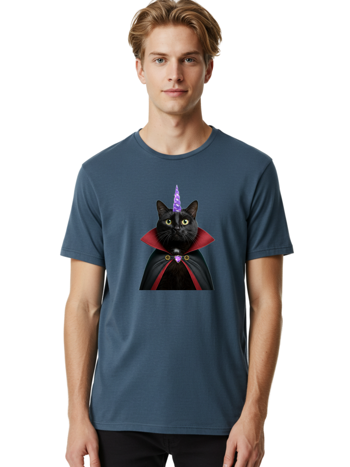 Black-Cat-Unicorn-1 Men'S Graphic Tee, 100% Cotton, Comfortable Casual Summer Wear, Machine Washable, Vintage Camera, Old Camera, Antique Camera, Black Camera, Classic Photography, Photography Equipment, Nostalgic Device, Film Camera, Bal806