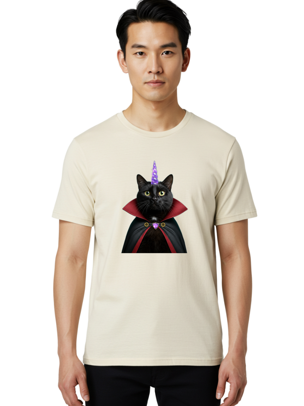 Black-Cat-Unicorn-1 Men'S Graphic Tee, 100% Cotton, Comfortable Casual Summer Wear, Machine Washable, Vintage Camera, Old Camera, Antique Camera, Black Camera, Classic Photography, Photography Equipment, Nostalgic Device, Film Camera, Bal806