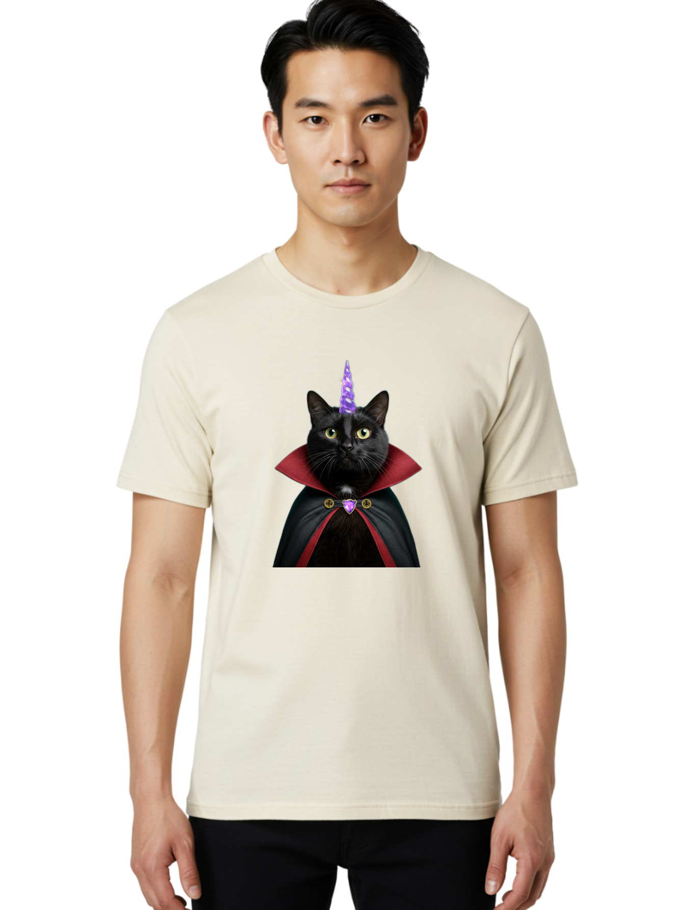 Black-Cat-Unicorn-1 Men'S Graphic Tee, 100% Cotton, Comfortable Casual Summer Wear, Machine Washable, Vintage Camera, Old Camera, Antique Camera, Black Camera, Classic Photography, Photography Equipment, Nostalgic Device, Film Camera, Bal806