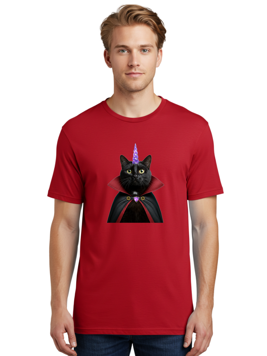 Black-Cat-Unicorn-1 Men'S Graphic Tee, 100% Cotton, Comfortable Casual Summer Wear, Machine Washable, Vintage Camera, Old Camera, Antique Camera, Black Camera, Classic Photography, Photography Equipment, Nostalgic Device, Film Camera, Bal806