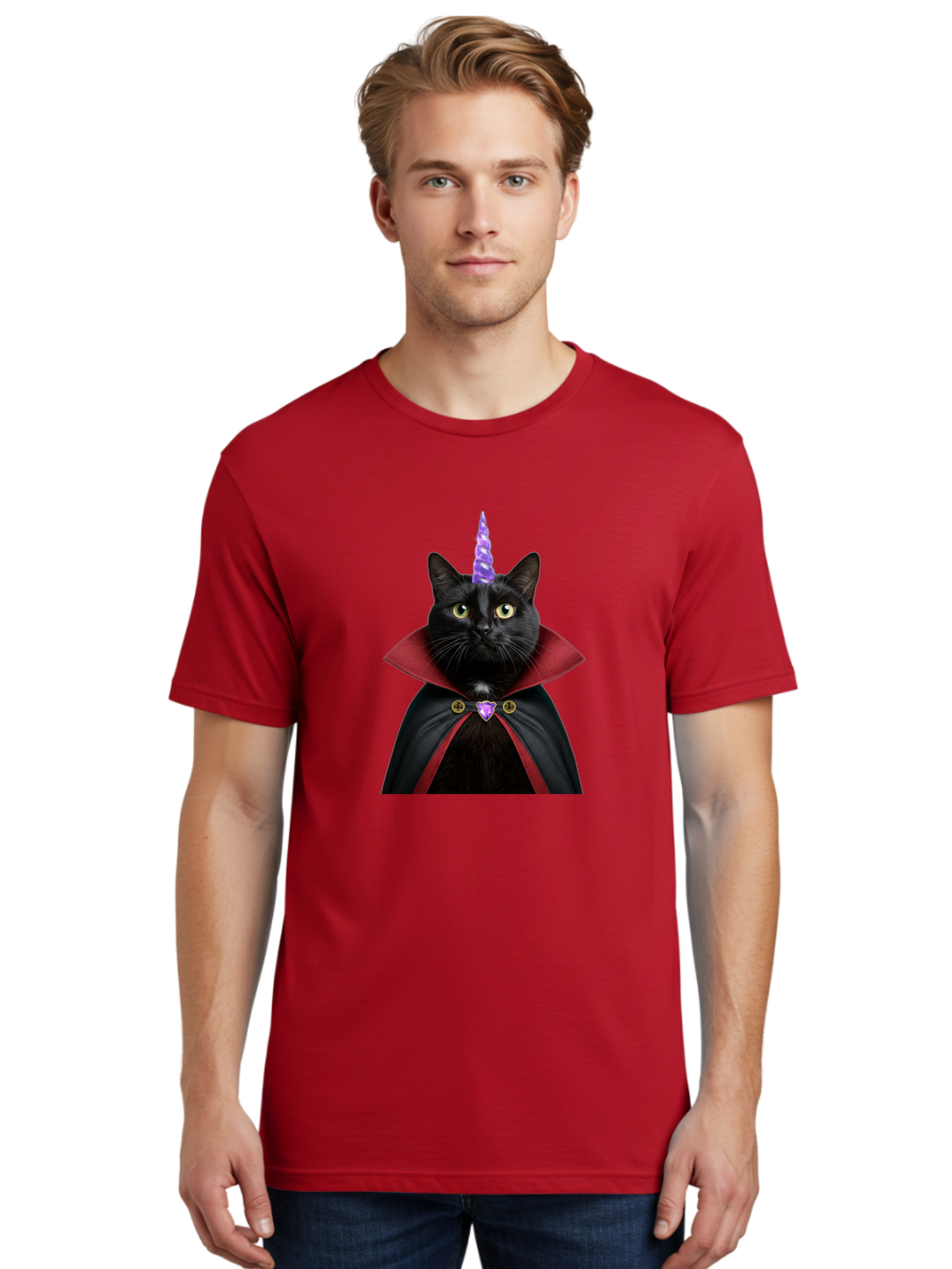 Black-Cat-Unicorn-1 Men'S Graphic Tee, 100% Cotton, Comfortable Casual Summer Wear, Machine Washable, Vintage Camera, Old Camera, Antique Camera, Black Camera, Classic Photography, Photography Equipment, Nostalgic Device, Film Camera, Bal806