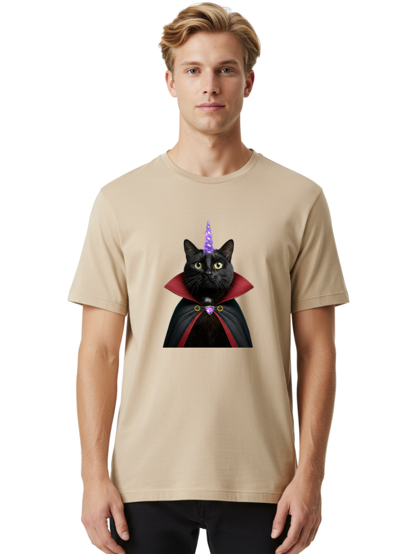 Black-Cat-Unicorn-1 Men'S Graphic Tee, 100% Cotton, Comfortable Casual Summer Wear, Machine Washable, Vintage Camera, Old Camera, Antique Camera, Black Camera, Classic Photography, Photography Equipment, Nostalgic Device, Film Camera, Bal806