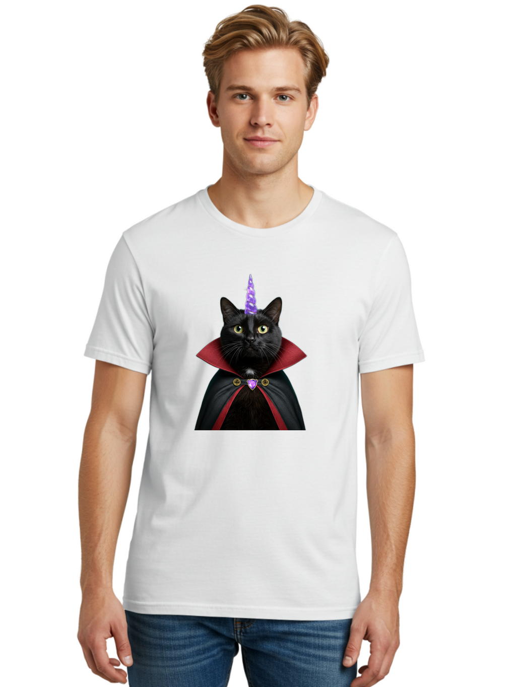 Black-Cat-Unicorn-1 Men'S Graphic Tee, 100% Cotton, Comfortable Casual Summer Wear, Machine Washable, Vintage Camera, Old Camera, Antique Camera, Black Camera, Classic Photography, Photography Equipment, Nostalgic Device, Film Camera, Bal806