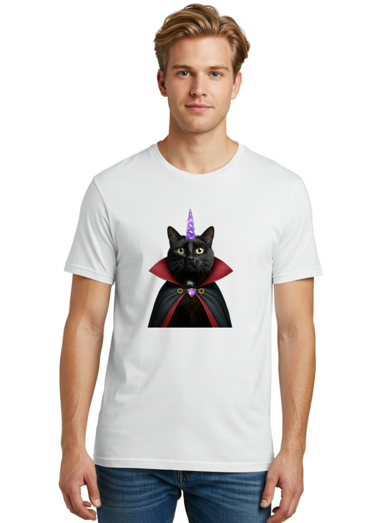 Black-Cat-Unicorn-1 Men'S Graphic Tee, 100% Cotton, Comfortable Casual Summer Wear, Machine Washable, Vintage Camera, Old Camera, Antique Camera, Black Camera, Classic Photography, Photography Equipment, Nostalgic Device, Film Camera, Bal806