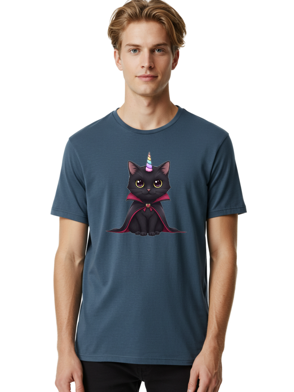 Black-Cat-Unicorn-Vampire Men'S Graphic Tee, 100% Cotton, Comfortable Casual Summer Wear, Machine Washable, Vintage Camera, Old Camera, Antique Camera, Black Camera, Classic Photography, Photography Equipment, Nostalgic Device, Film Camera, Bal807