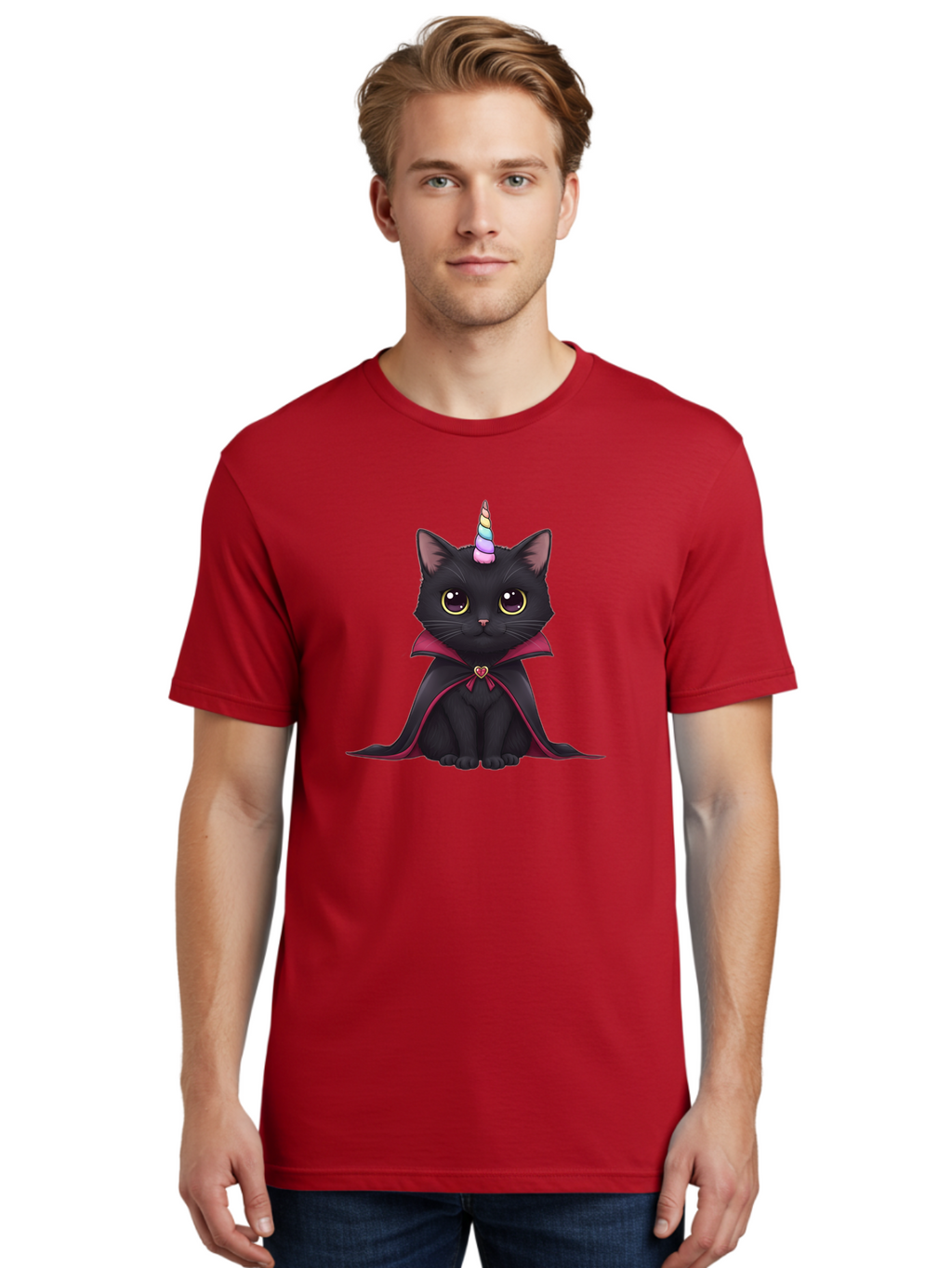 Black-Cat-Unicorn-Vampire Men'S Graphic Tee, 100% Cotton, Comfortable Casual Summer Wear, Machine Washable, Vintage Camera, Old Camera, Antique Camera, Black Camera, Classic Photography, Photography Equipment, Nostalgic Device, Film Camera, Bal807