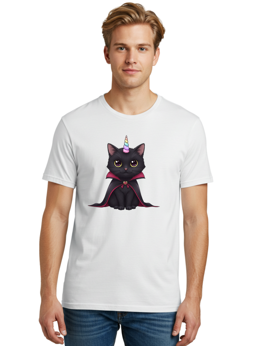 Black-Cat-Unicorn-Vampire Men'S Graphic Tee, 100% Cotton, Comfortable Casual Summer Wear, Machine Washable, Vintage Camera, Old Camera, Antique Camera, Black Camera, Classic Photography, Photography Equipment, Nostalgic Device, Film Camera, Bal807