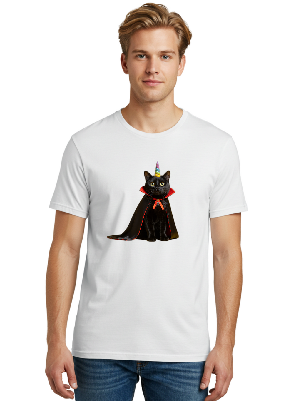 Black-Cat-Unicorn Men'S Graphic Tee, 100% Cotton, Comfortable Casual Summer Wear, Machine Washable, Vintage Camera, Old Camera, Antique Camera, Black Camera, Classic Photography, Photography Equipment, Nostalgic Device, Film Camera, Camera Art Bal808