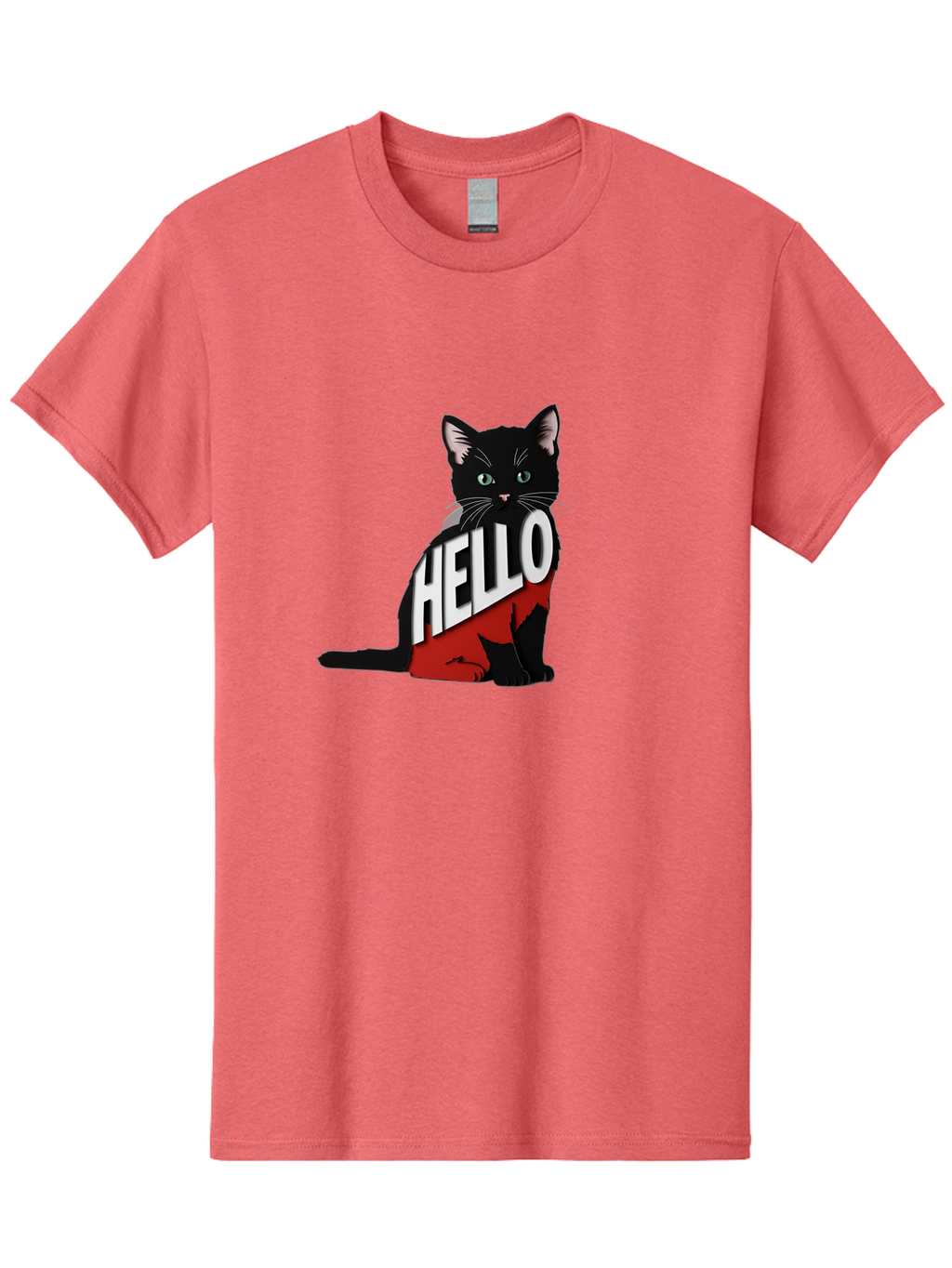Black-Cat-With-Hello-Shirt Men'S Graphic Tee, 100% Cotton, Comfortable Casual Summer Wear, Machine Washable, Vintage Camera, Old Camera, Antique Camera, Black Camera, Classic Photography, Photography Equipment, Nostalgic Device, Film Camera, Bal811