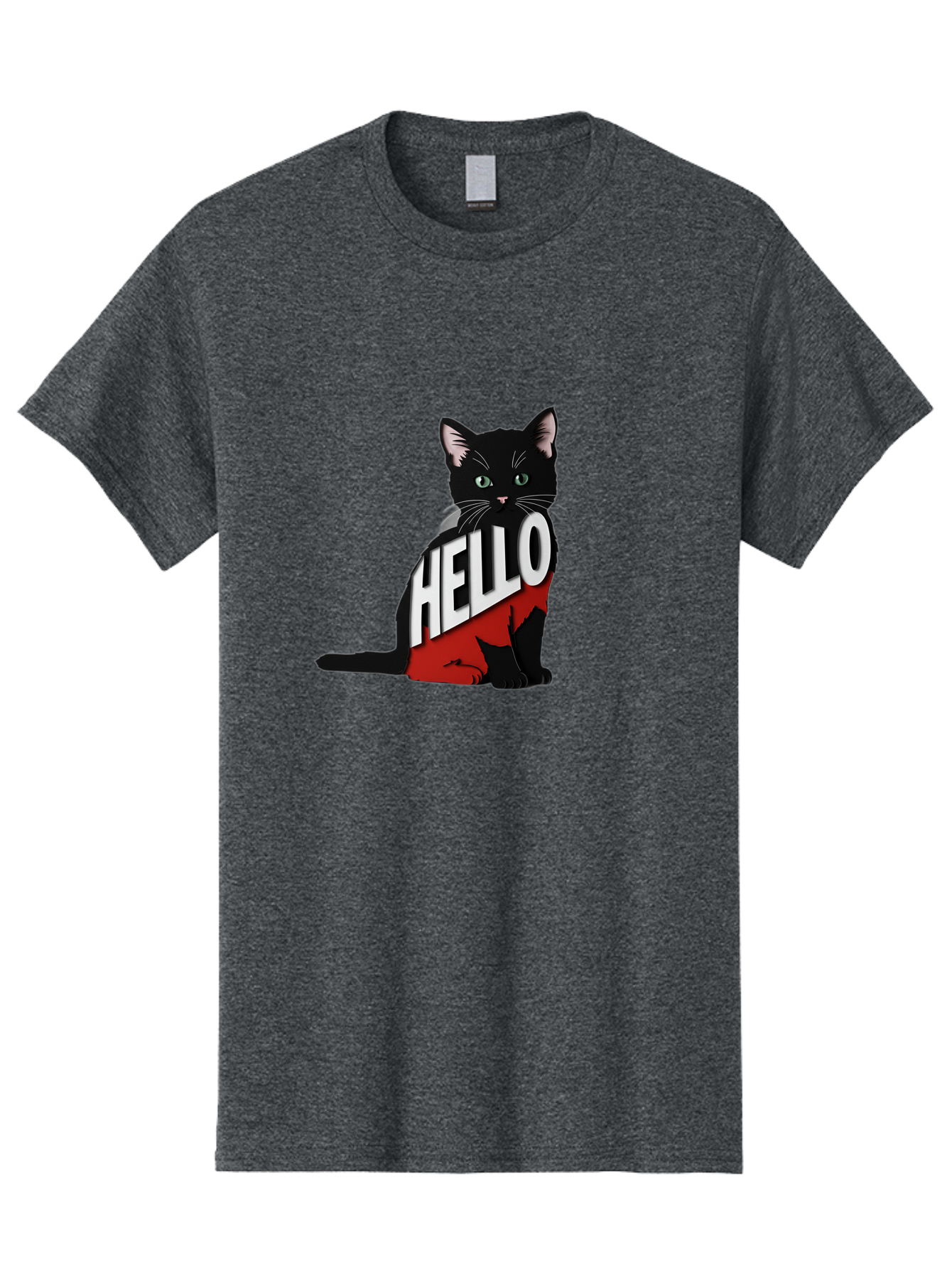 Black-Cat-With-Hello-Shirt Men'S Graphic Tee, 100% Cotton, Comfortable Casual Summer Wear, Machine Washable, Vintage Camera, Old Camera, Antique Camera, Black Camera, Classic Photography, Photography Equipment, Nostalgic Device, Film Camera, Bal811