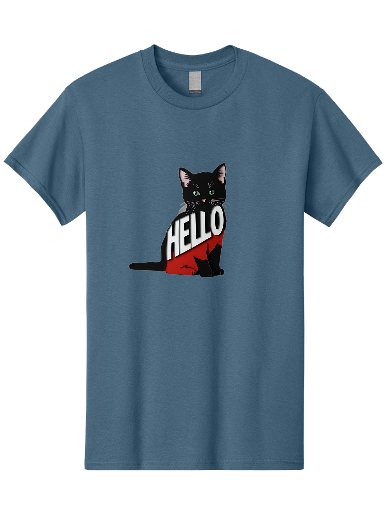 Black-Cat-With-Hello-Shirt Men'S Graphic Tee, 100% Cotton, Comfortable Casual Summer Wear, Machine Washable, Vintage Camera, Old Camera, Antique Camera, Black Camera, Classic Photography, Photography Equipment, Nostalgic Device, Film Camera, Bal811
