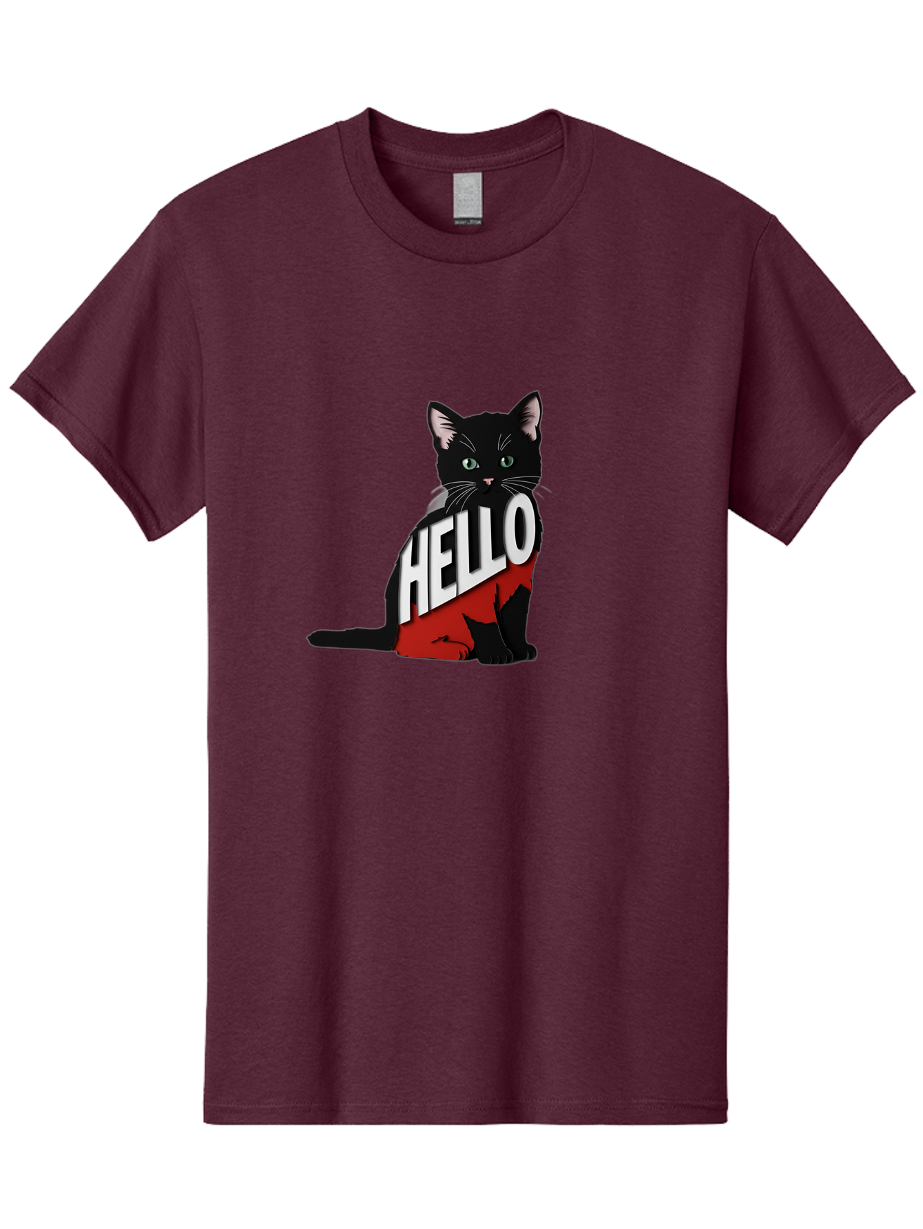 Black-Cat-With-Hello-Shirt Men'S Graphic Tee, 100% Cotton, Comfortable Casual Summer Wear, Machine Washable, Vintage Camera, Old Camera, Antique Camera, Black Camera, Classic Photography, Photography Equipment, Nostalgic Device, Film Camera, Bal811