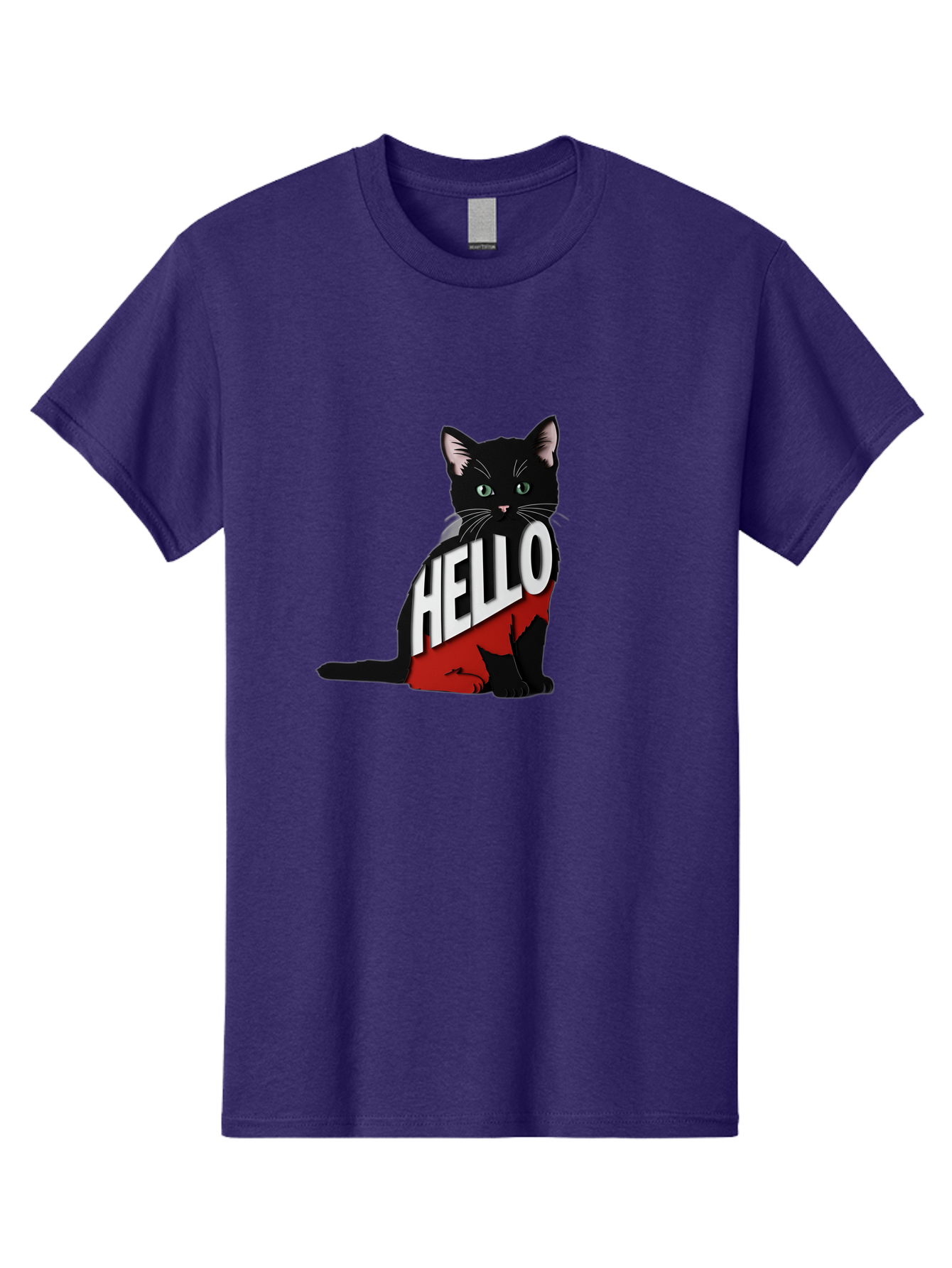 Black-Cat-With-Hello-Shirt Men'S Graphic Tee, 100% Cotton, Comfortable Casual Summer Wear, Machine Washable, Vintage Camera, Old Camera, Antique Camera, Black Camera, Classic Photography, Photography Equipment, Nostalgic Device, Film Camera, Bal811
