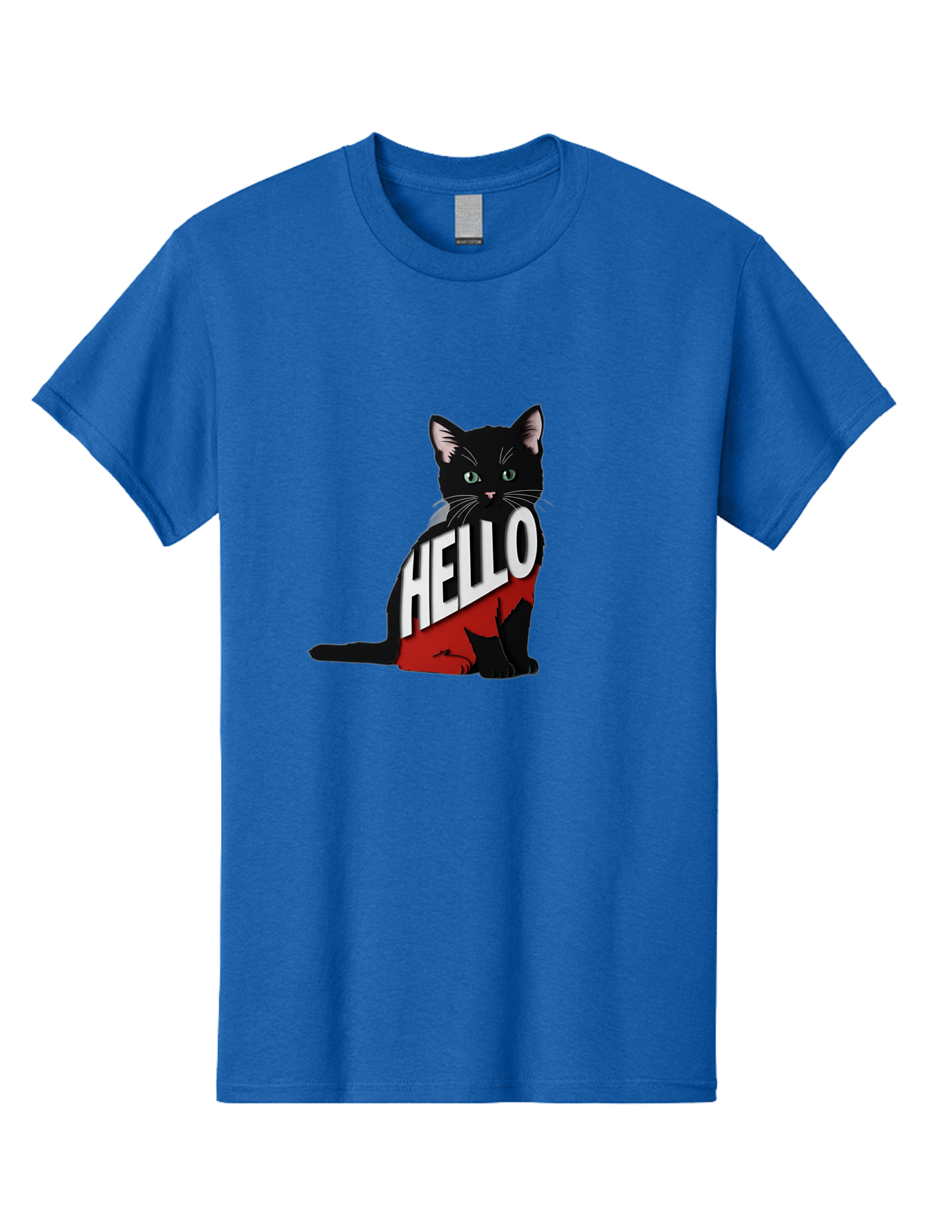 Black-Cat-With-Hello-Shirt Men'S Graphic Tee, 100% Cotton, Comfortable Casual Summer Wear, Machine Washable, Vintage Camera, Old Camera, Antique Camera, Black Camera, Classic Photography, Photography Equipment, Nostalgic Device, Film Camera, Bal811