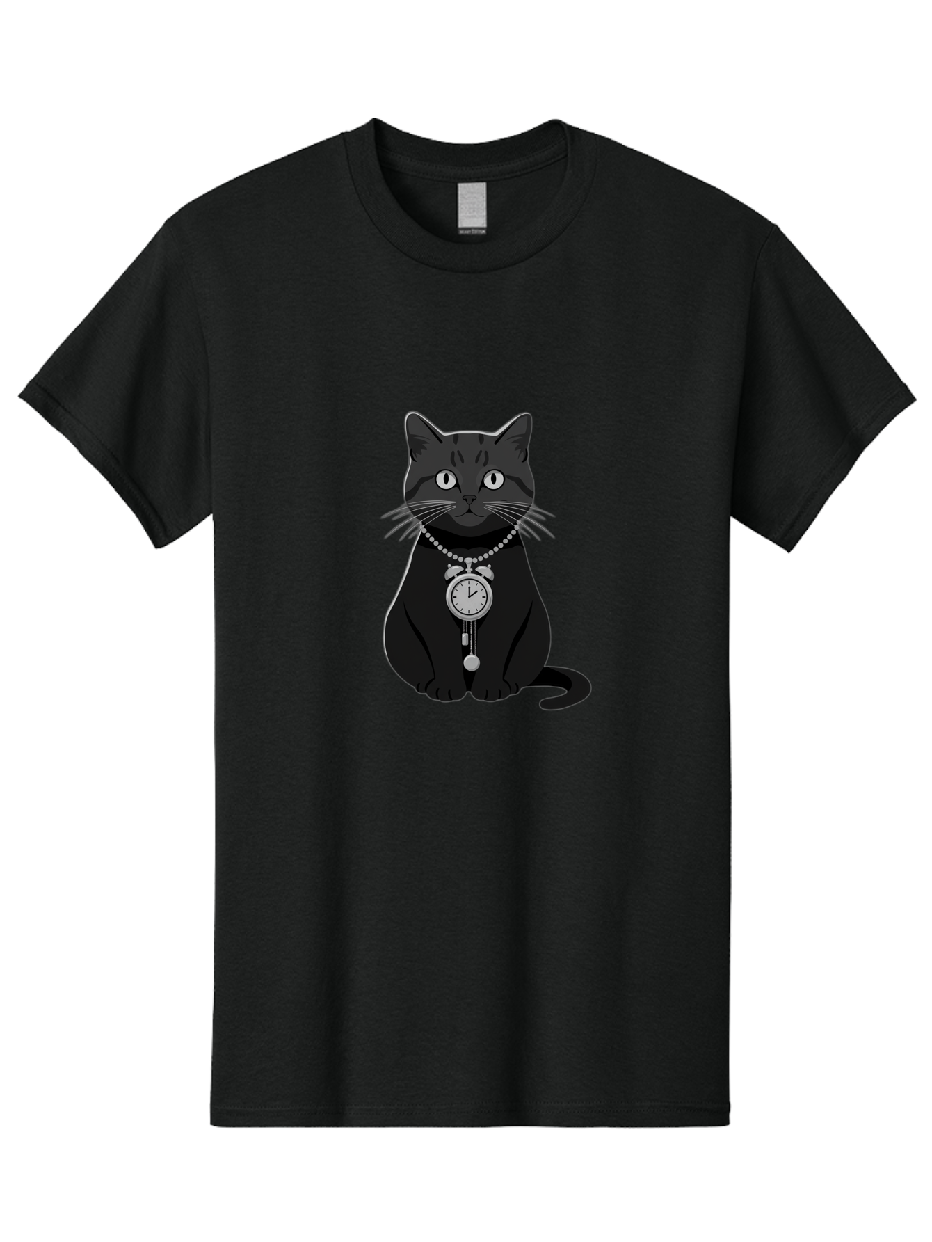 Black-Cat-With-Pocket-Watch Men'S Graphic Tee, 100% Cotton, Comfortable Casual Summer Wear, Machine Washable, Vintage Camera, Old Camera, Antique Camera, Black Camera, Classic Photography, Photography Equipment, Nostalgic Device, Film Camera, Bal812