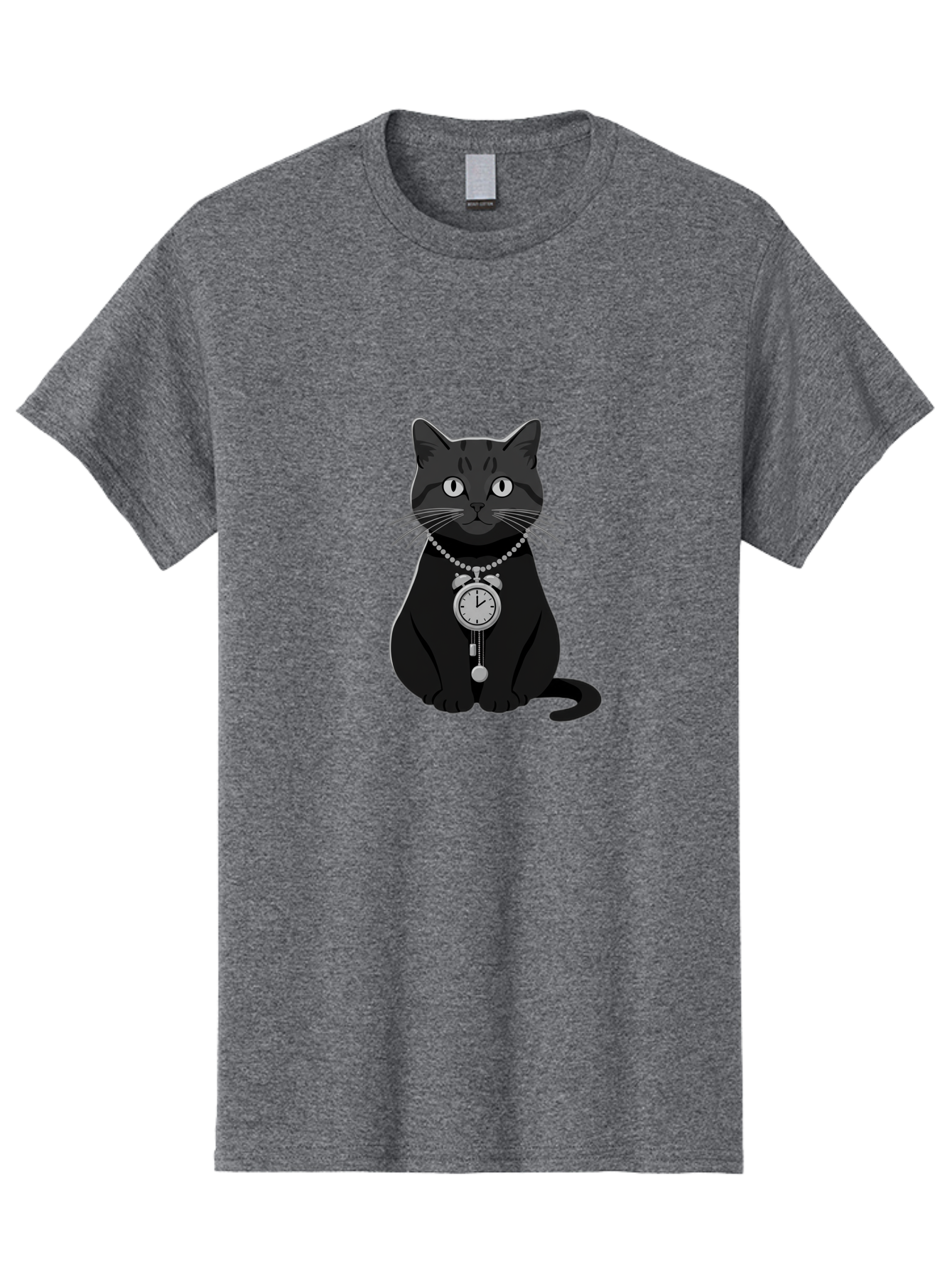 Black-Cat-With-Pocket-Watch Men'S Graphic Tee, 100% Cotton, Comfortable Casual Summer Wear, Machine Washable, Vintage Camera, Old Camera, Antique Camera, Black Camera, Classic Photography, Photography Equipment, Nostalgic Device, Film Camera, Bal812