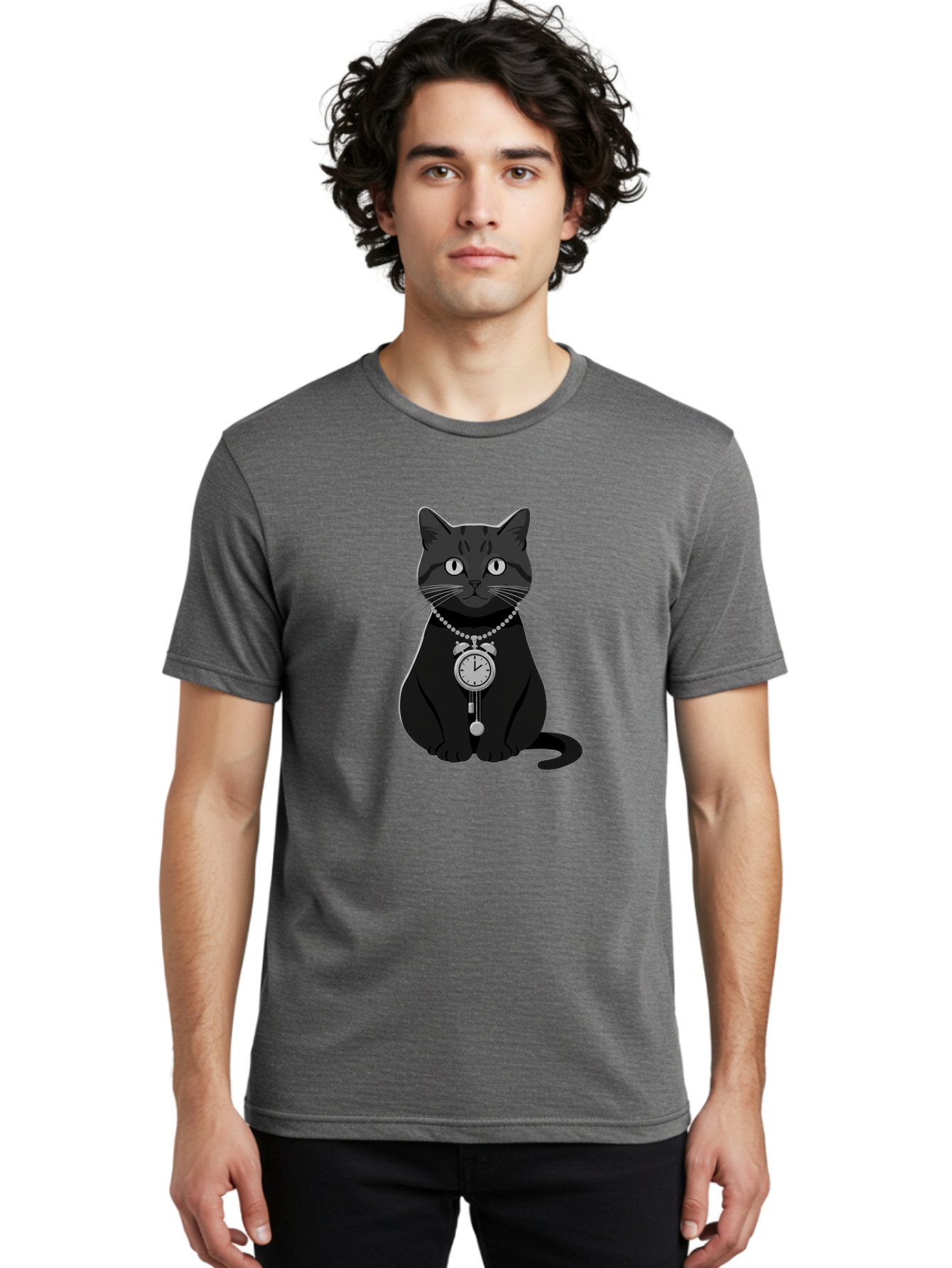 Black-Cat-With-Pocket-Watch Men'S Graphic Tee, 100% Cotton, Comfortable Casual Summer Wear, Machine Washable, Vintage Camera, Old Camera, Antique Camera, Black Camera, Classic Photography, Photography Equipment, Nostalgic Device, Film Camera, Bal812