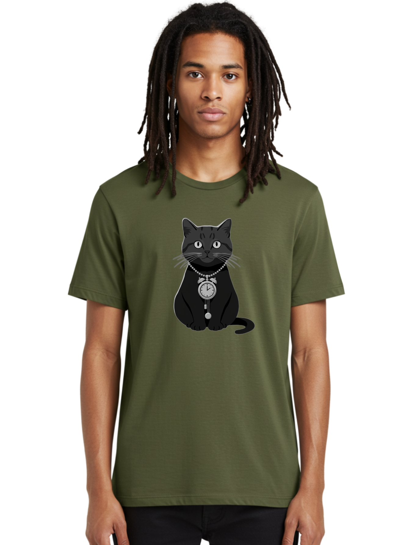 Black-Cat-With-Pocket-Watch Men'S Graphic Tee, 100% Cotton, Comfortable Casual Summer Wear, Machine Washable, Vintage Camera, Old Camera, Antique Camera, Black Camera, Classic Photography, Photography Equipment, Nostalgic Device, Film Camera, Bal812