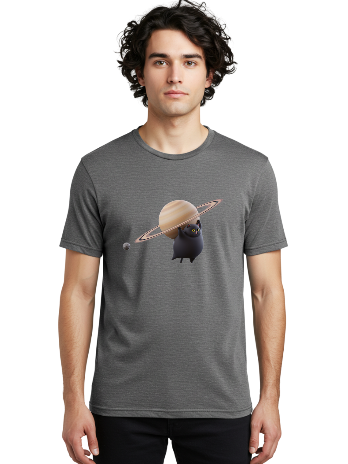 Black-Cat-With-Saturn Men'S Graphic Tee, 100% Cotton, Comfortable Casual Summer Wear, Machine Washable, Vintage Camera, Old Camera, Antique Camera, Black Camera, Classic Photography, Photography Equipment, Nostalgic Device, Film Camera, Bal813