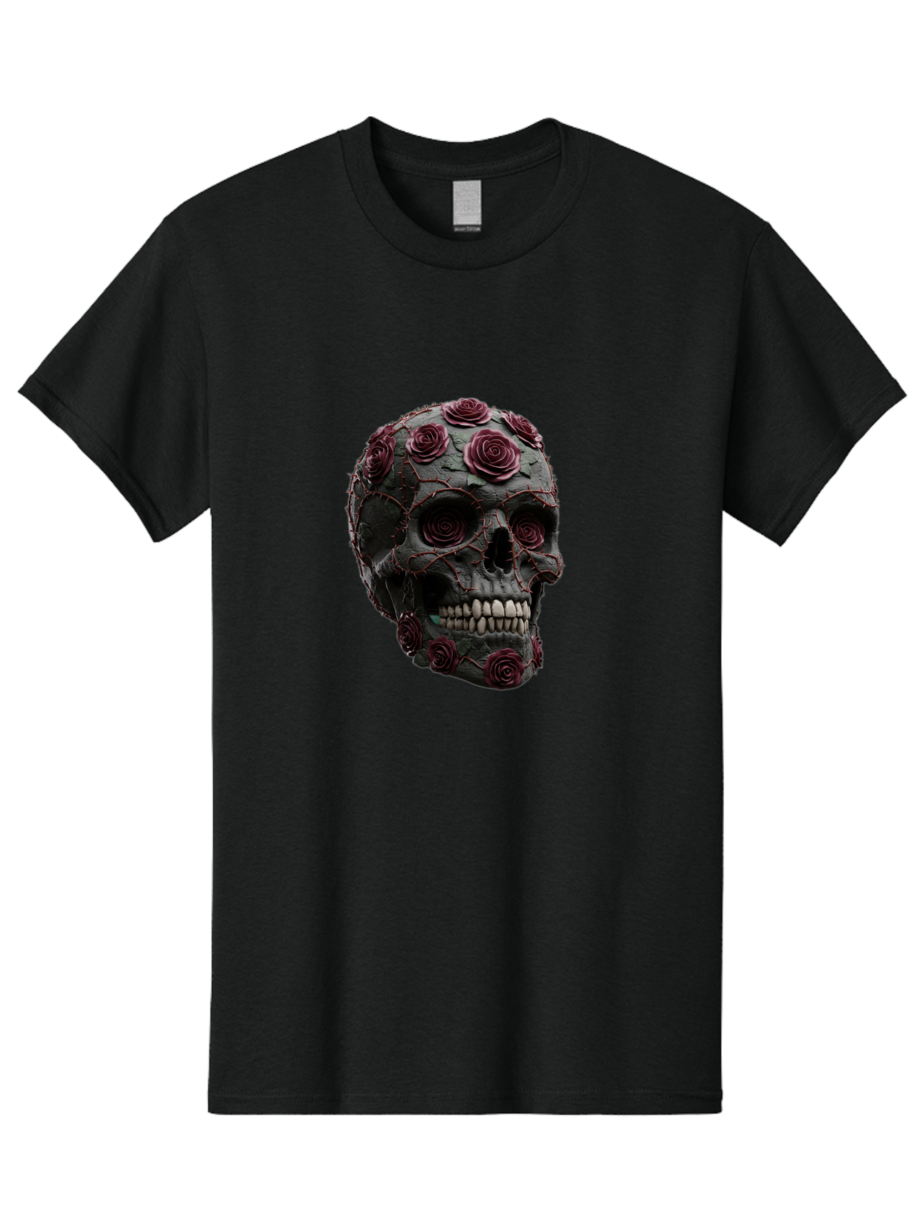 Black-Skull-With-Roses-3 Men'S Graphic Tee, 100% Cotton, Comfortable Casual Summer Wear, Machine Washable, Vintage Camera, Old Camera, Antique Camera, Black Camera, Classic Photography, Photography Equipment, Nostalgic Device, Film Camera, Bal826