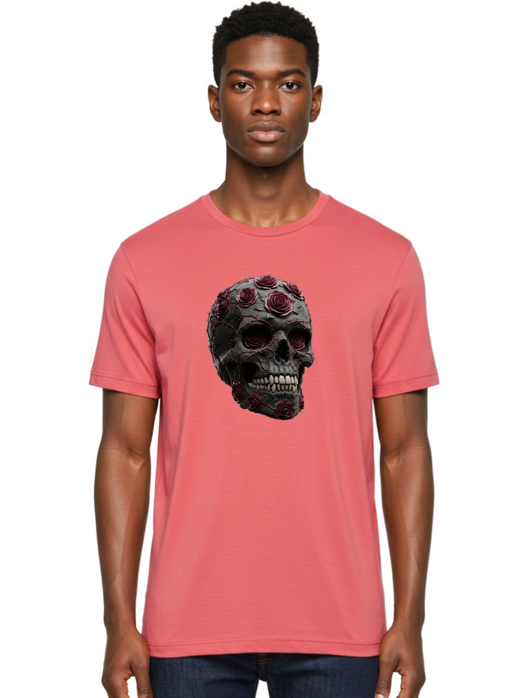 Black-Skull-With-Roses-3 Men'S Graphic Tee, 100% Cotton, Comfortable Casual Summer Wear, Machine Washable, Vintage Camera, Old Camera, Antique Camera, Black Camera, Classic Photography, Photography Equipment, Nostalgic Device, Film Camera, Bal826