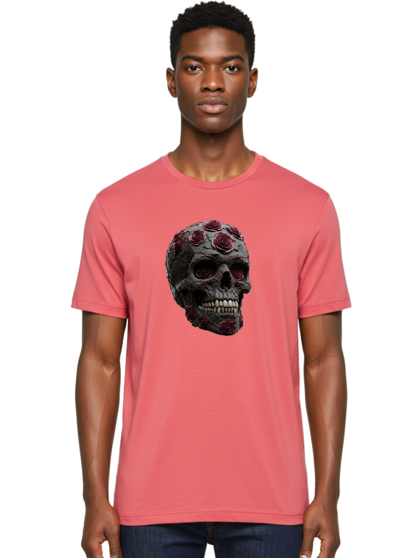 Black-Skull-With-Roses-3 Men'S Graphic Tee, 100% Cotton, Comfortable Casual Summer Wear, Machine Washable, Vintage Camera, Old Camera, Antique Camera, Black Camera, Classic Photography, Photography Equipment, Nostalgic Device, Film Camera, Bal826
