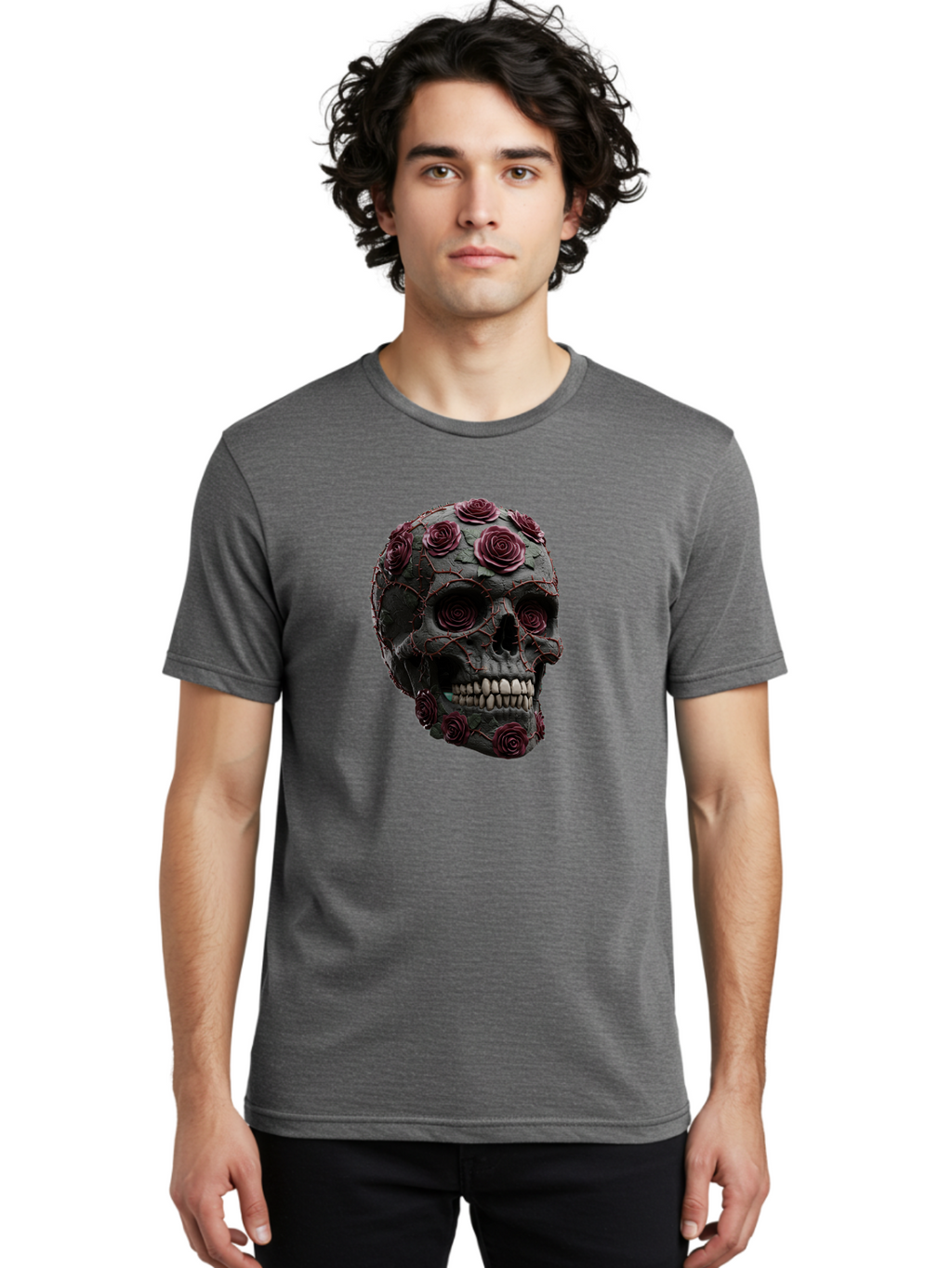 Black-Skull-With-Roses-3 Men'S Graphic Tee, 100% Cotton, Comfortable Casual Summer Wear, Machine Washable, Vintage Camera, Old Camera, Antique Camera, Black Camera, Classic Photography, Photography Equipment, Nostalgic Device, Film Camera, Bal826