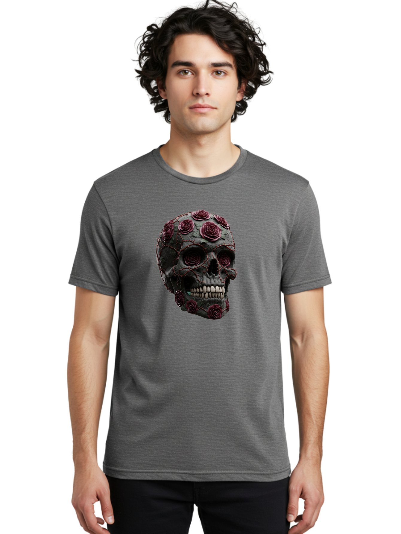 Black-Skull-With-Roses-3 Men'S Graphic Tee, 100% Cotton, Comfortable Casual Summer Wear, Machine Washable, Vintage Camera, Old Camera, Antique Camera, Black Camera, Classic Photography, Photography Equipment, Nostalgic Device, Film Camera, Bal826