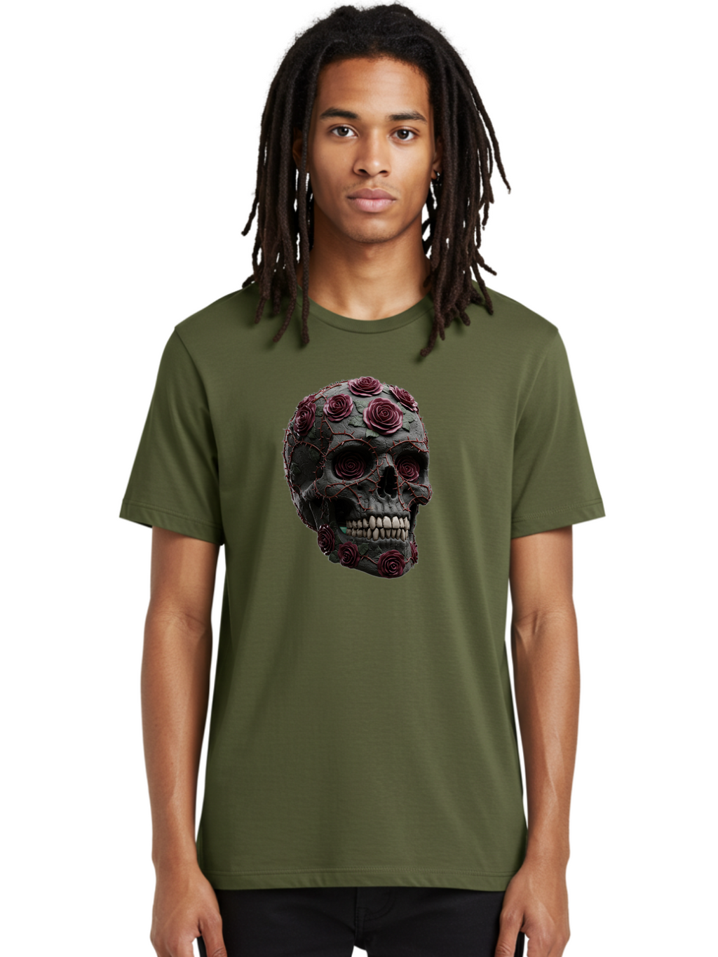 Black-Skull-With-Roses-3 Men'S Graphic Tee, 100% Cotton, Comfortable Casual Summer Wear, Machine Washable, Vintage Camera, Old Camera, Antique Camera, Black Camera, Classic Photography, Photography Equipment, Nostalgic Device, Film Camera, Bal826