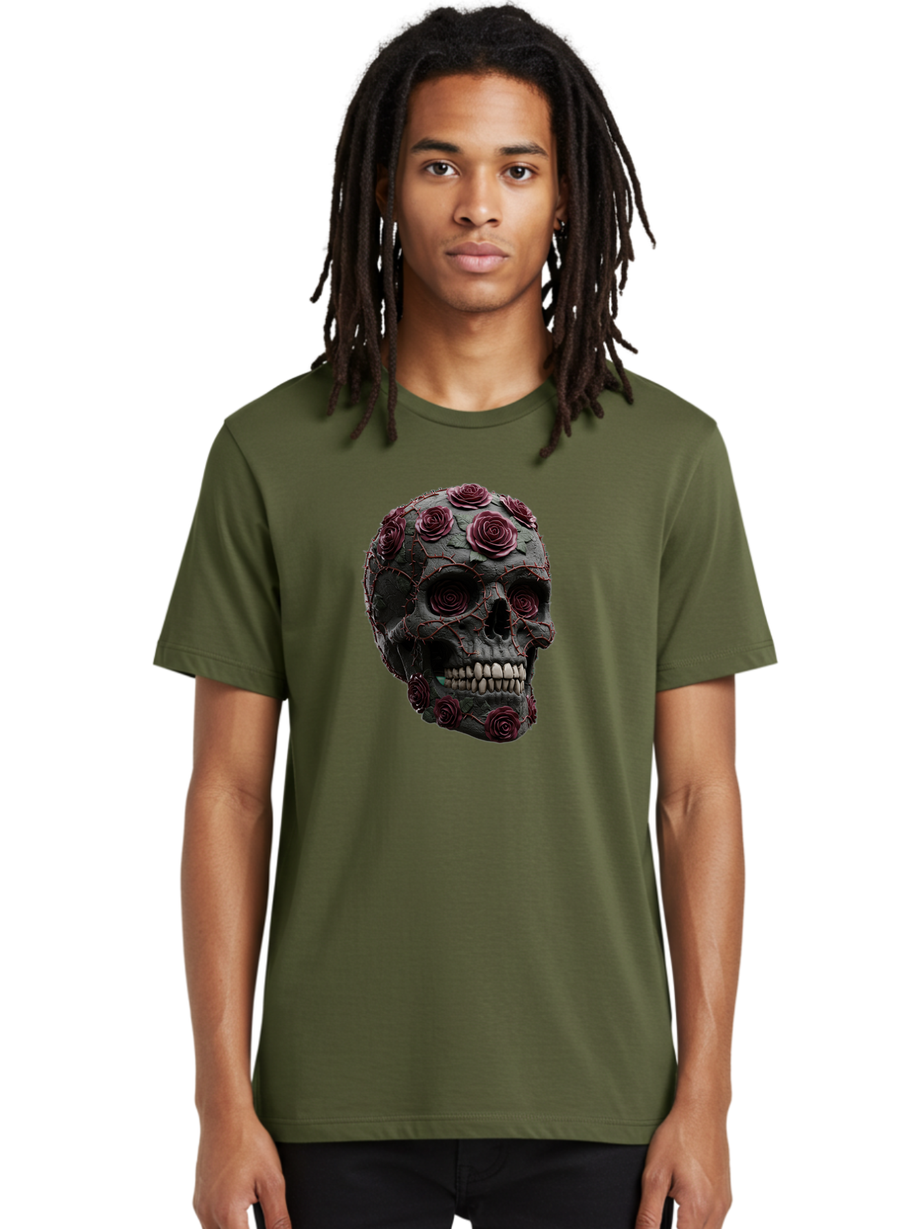 Black-Skull-With-Roses-3 Men'S Graphic Tee, 100% Cotton, Comfortable Casual Summer Wear, Machine Washable, Vintage Camera, Old Camera, Antique Camera, Black Camera, Classic Photography, Photography Equipment, Nostalgic Device, Film Camera, Bal826