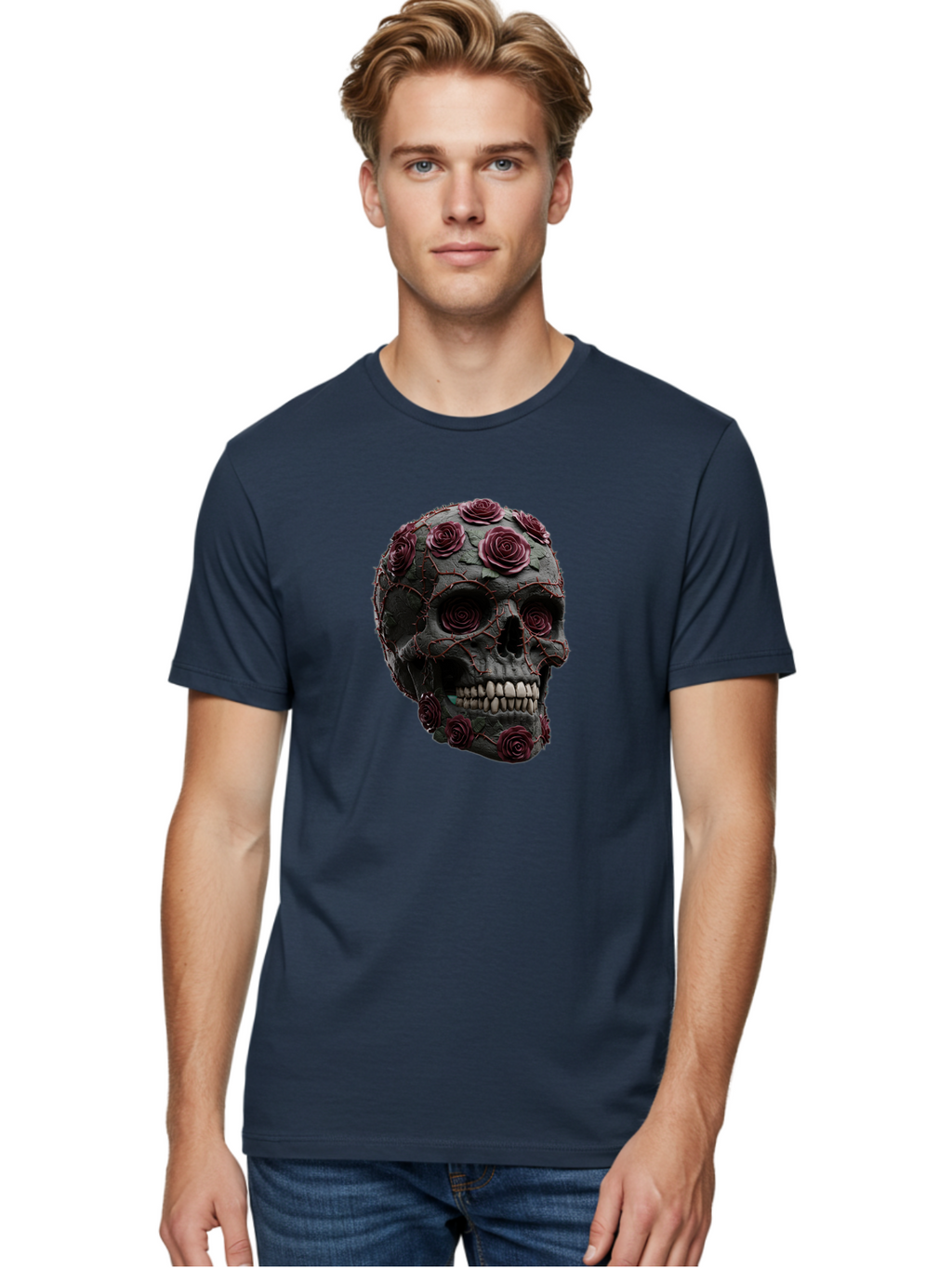 Black-Skull-With-Roses-3 Men'S Graphic Tee, 100% Cotton, Comfortable Casual Summer Wear, Machine Washable, Vintage Camera, Old Camera, Antique Camera, Black Camera, Classic Photography, Photography Equipment, Nostalgic Device, Film Camera, Bal826