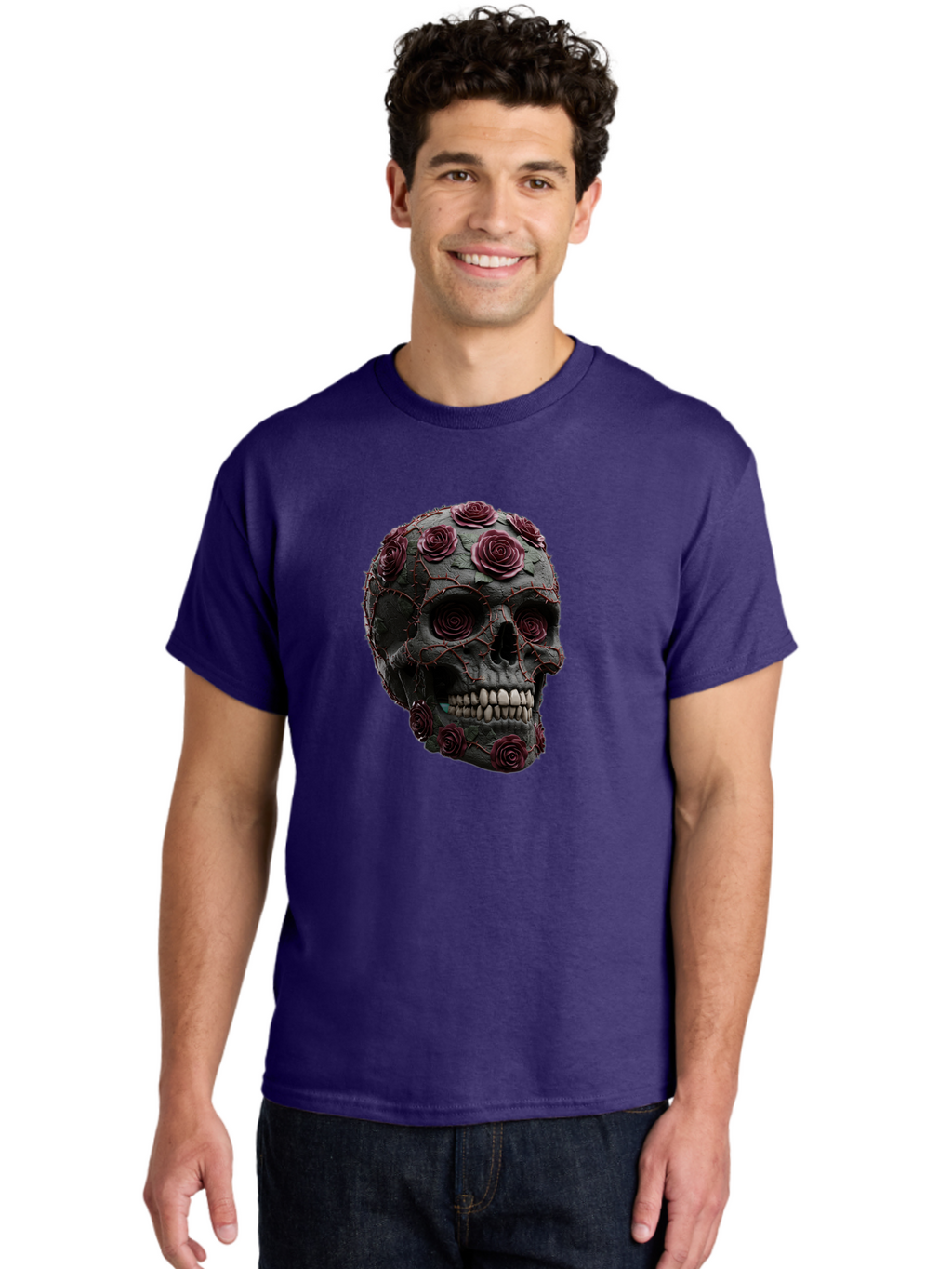Black-Skull-With-Roses-3 Men'S Graphic Tee, 100% Cotton, Comfortable Casual Summer Wear, Machine Washable, Vintage Camera, Old Camera, Antique Camera, Black Camera, Classic Photography, Photography Equipment, Nostalgic Device, Film Camera, Bal826