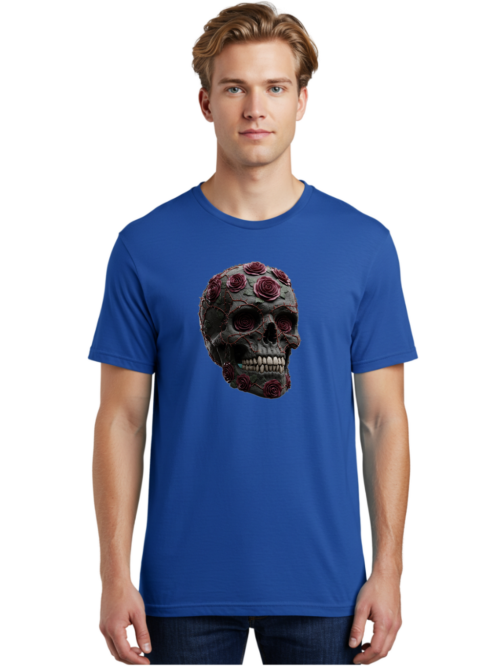 Black-Skull-With-Roses-3 Men'S Graphic Tee, 100% Cotton, Comfortable Casual Summer Wear, Machine Washable, Vintage Camera, Old Camera, Antique Camera, Black Camera, Classic Photography, Photography Equipment, Nostalgic Device, Film Camera, Bal826