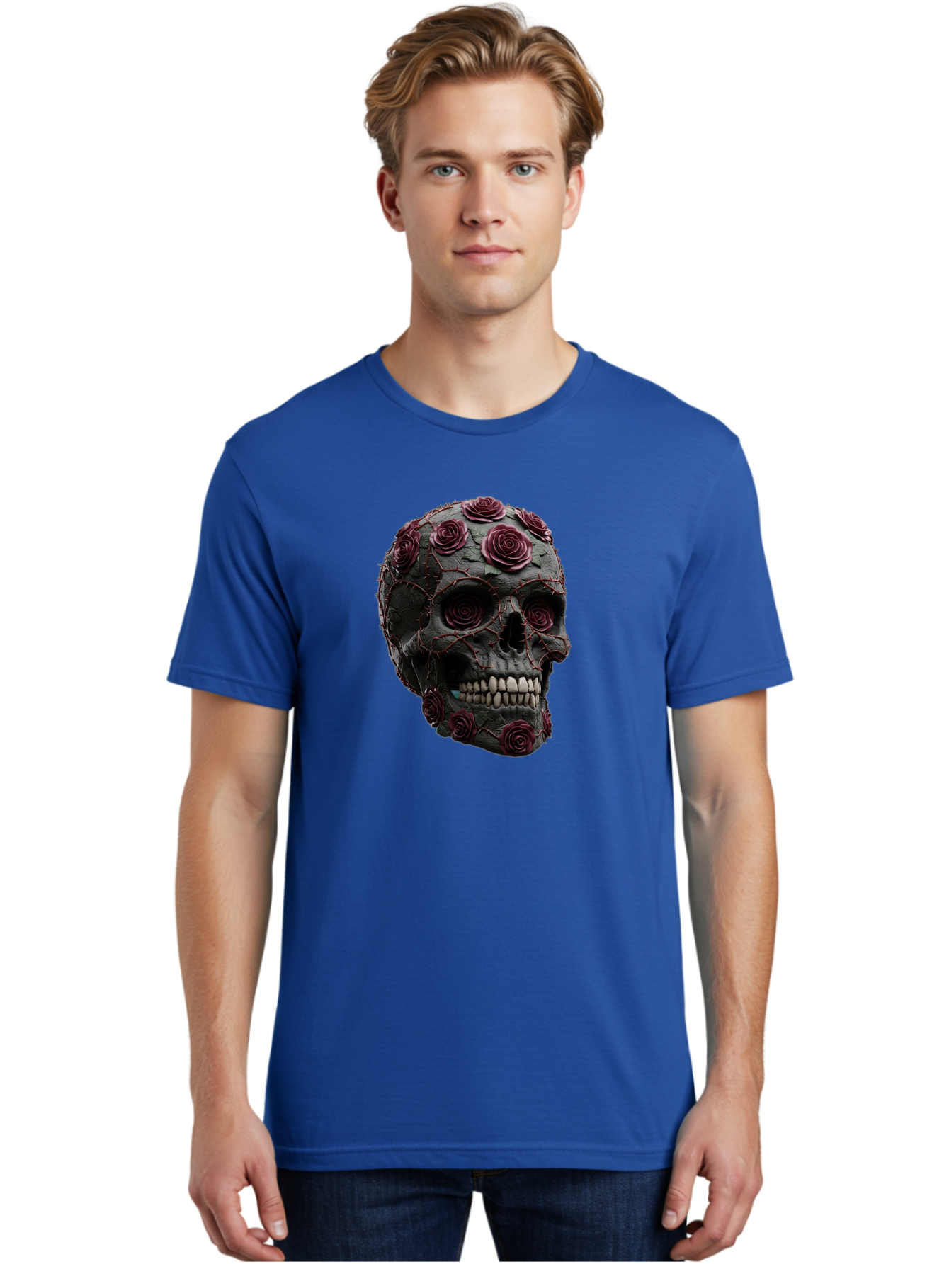 Black-Skull-With-Roses-3 Men'S Graphic Tee, 100% Cotton, Comfortable Casual Summer Wear, Machine Washable, Vintage Camera, Old Camera, Antique Camera, Black Camera, Classic Photography, Photography Equipment, Nostalgic Device, Film Camera, Bal826