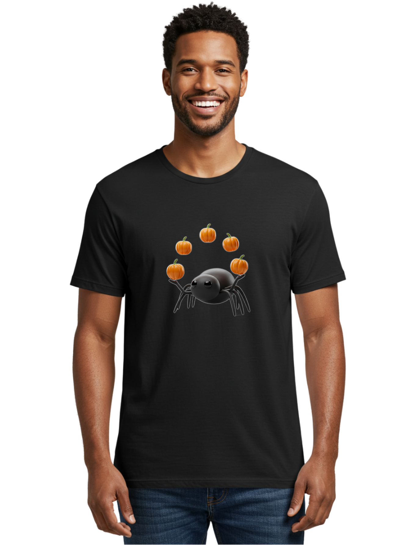 Black-Spider-With-Pumpkins-1 Men'S Graphic Tee, 100% Cotton, Comfortable Casual Summer Wear, Machine Washable, Vintage Camera, Old Camera, Antique Camera, Black Camera, Classic Photography, Photography Equipment, Nostalgic Device, Film Camera, Bal827