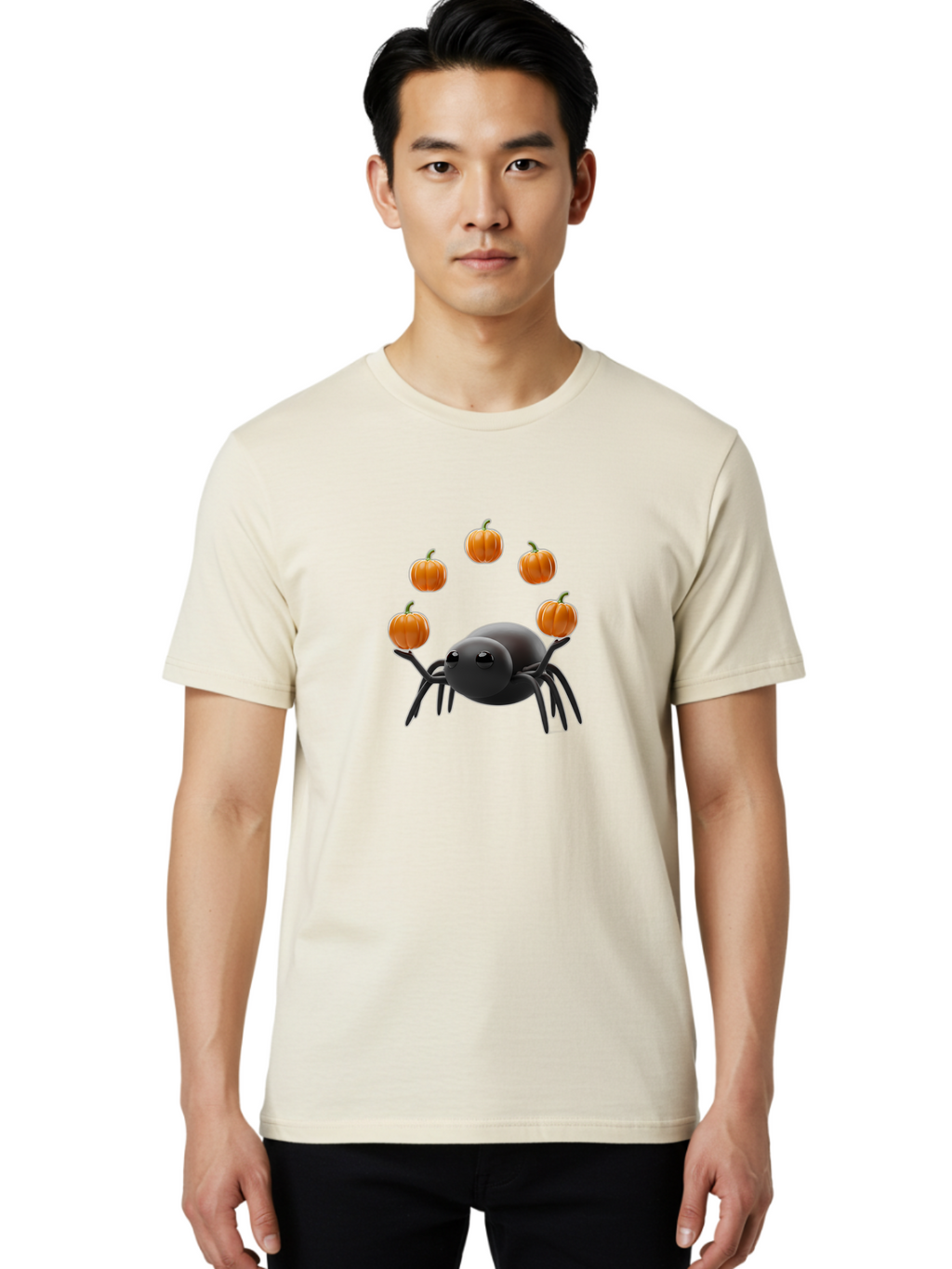 Black-Spider-With-Pumpkins-1 Men'S Graphic Tee, 100% Cotton, Comfortable Casual Summer Wear, Machine Washable, Vintage Camera, Old Camera, Antique Camera, Black Camera, Classic Photography, Photography Equipment, Nostalgic Device, Film Camera, Bal827