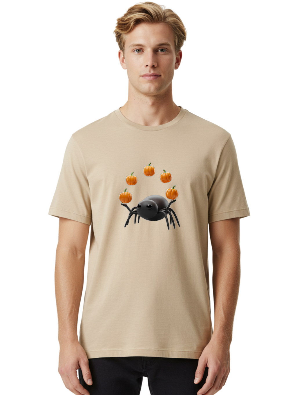 Black-Spider-With-Pumpkins-1 Men'S Graphic Tee, 100% Cotton, Comfortable Casual Summer Wear, Machine Washable, Vintage Camera, Old Camera, Antique Camera, Black Camera, Classic Photography, Photography Equipment, Nostalgic Device, Film Camera, Bal827