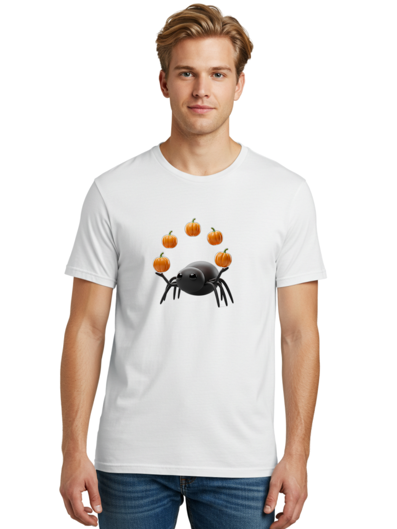 Black-Spider-With-Pumpkins-1 Men'S Graphic Tee, 100% Cotton, Comfortable Casual Summer Wear, Machine Washable, Vintage Camera, Old Camera, Antique Camera, Black Camera, Classic Photography, Photography Equipment, Nostalgic Device, Film Camera, Bal827