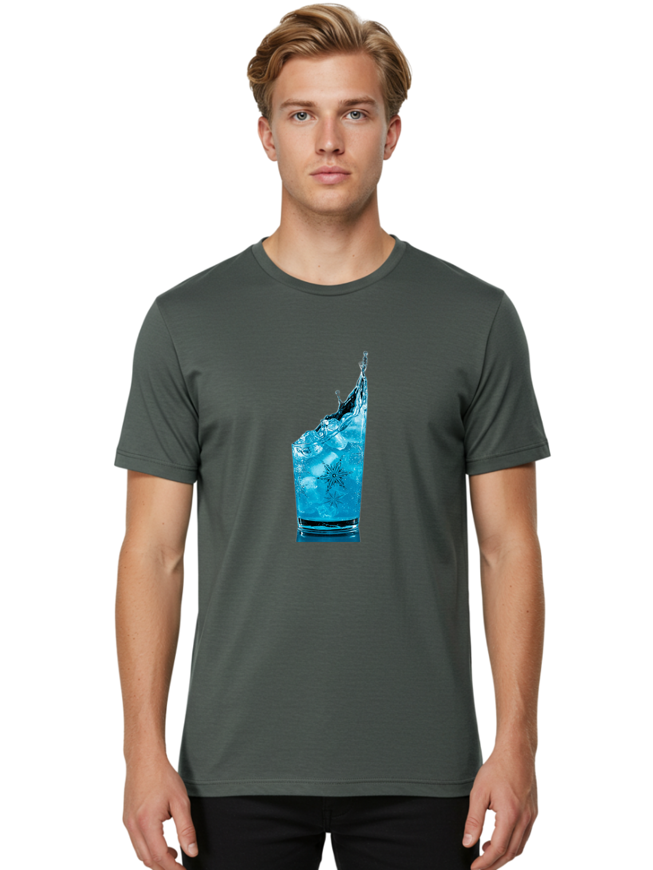 Blue-Drink-Splash Men'S Graphic Tee, 100% Cotton, Comfortable Casual Summer Wear, Machine Washable, Vintage Camera, Old Camera, Antique Camera, Black Camera, Classic Photography, Photography Equipment, Nostalgic Device, Film Camera, Camera Art Bal831