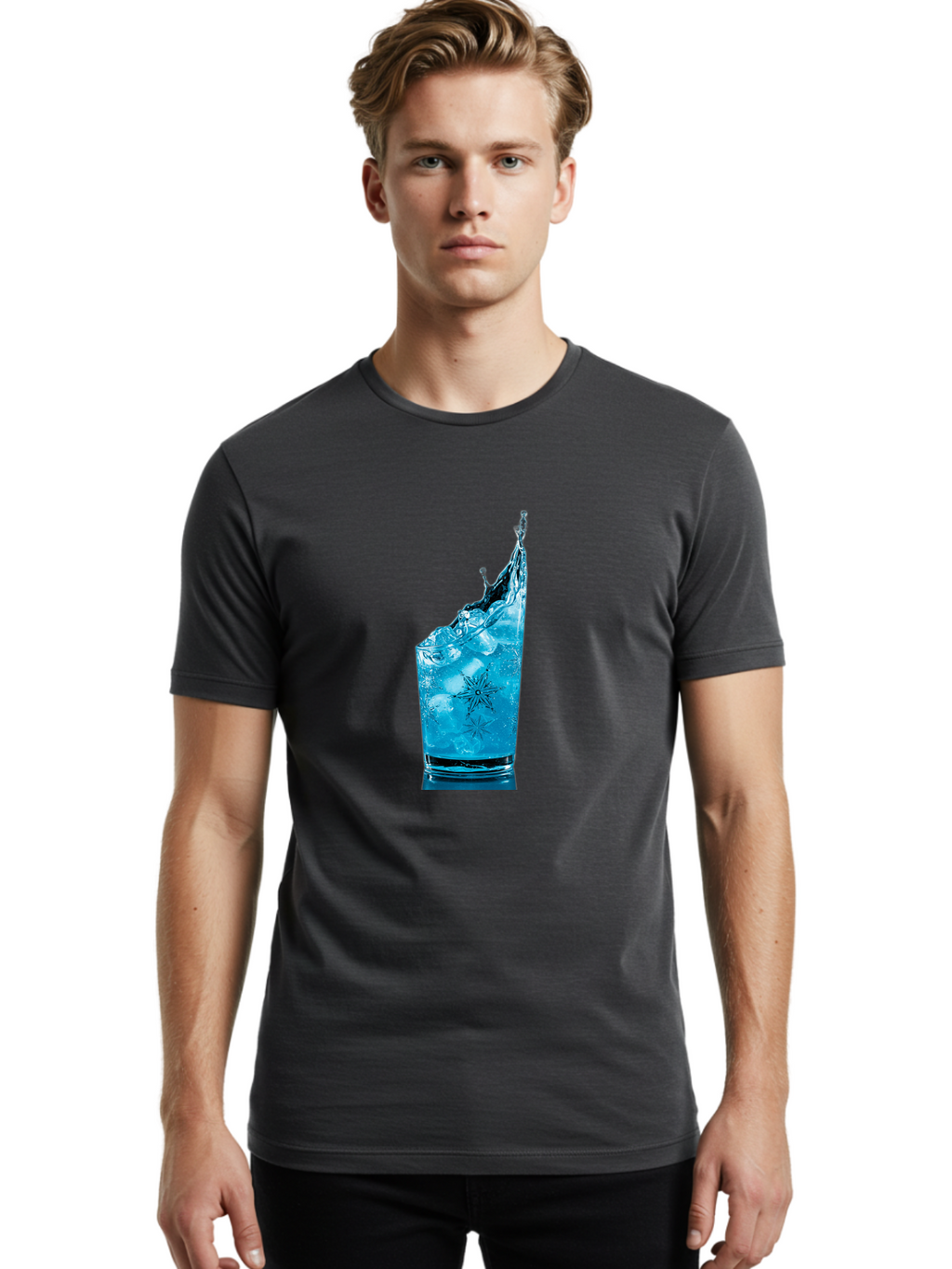 Blue-Drink-Splash Men'S Graphic Tee, 100% Cotton, Comfortable Casual Summer Wear, Machine Washable, Vintage Camera, Old Camera, Antique Camera, Black Camera, Classic Photography, Photography Equipment, Nostalgic Device, Film Camera, Camera Art Bal831