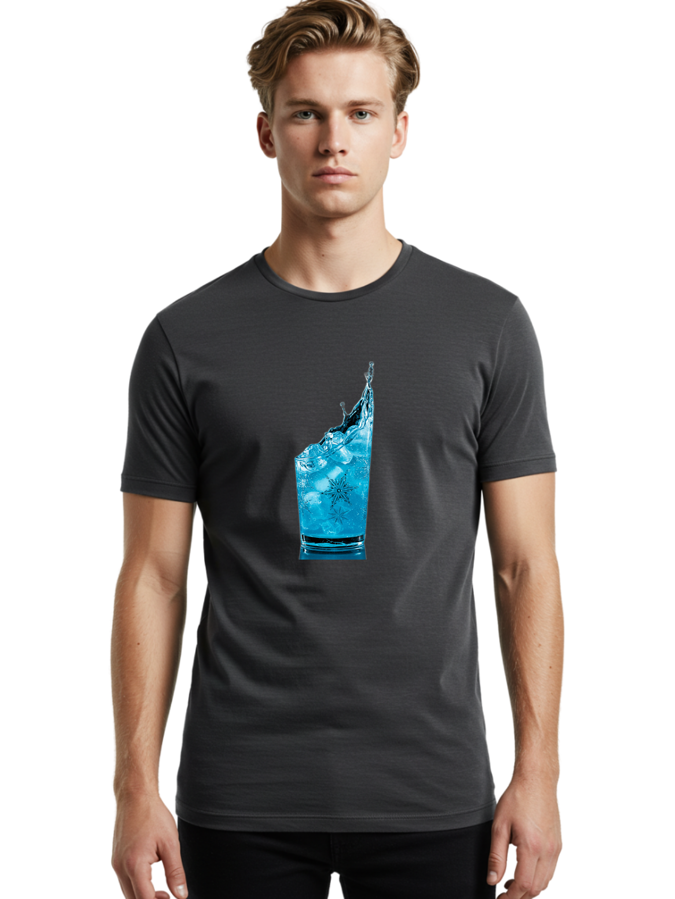 Blue-Drink-Splash Men'S Graphic Tee, 100% Cotton, Comfortable Casual Summer Wear, Machine Washable, Vintage Camera, Old Camera, Antique Camera, Black Camera, Classic Photography, Photography Equipment, Nostalgic Device, Film Camera, Camera Art Bal831