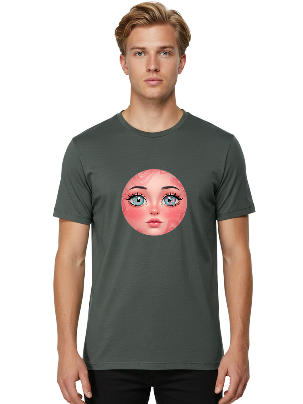 Blue-Eyed-Girl-Portrait Men'S Graphic Tee, 100% Cotton, Comfortable Casual Summer Wear, Machine Washable, Vintage Camera, Old Camera, Antique Camera, Black Camera, Classic Photography, Photography Equipment, Nostalgic Device, Film Camera, Bal832