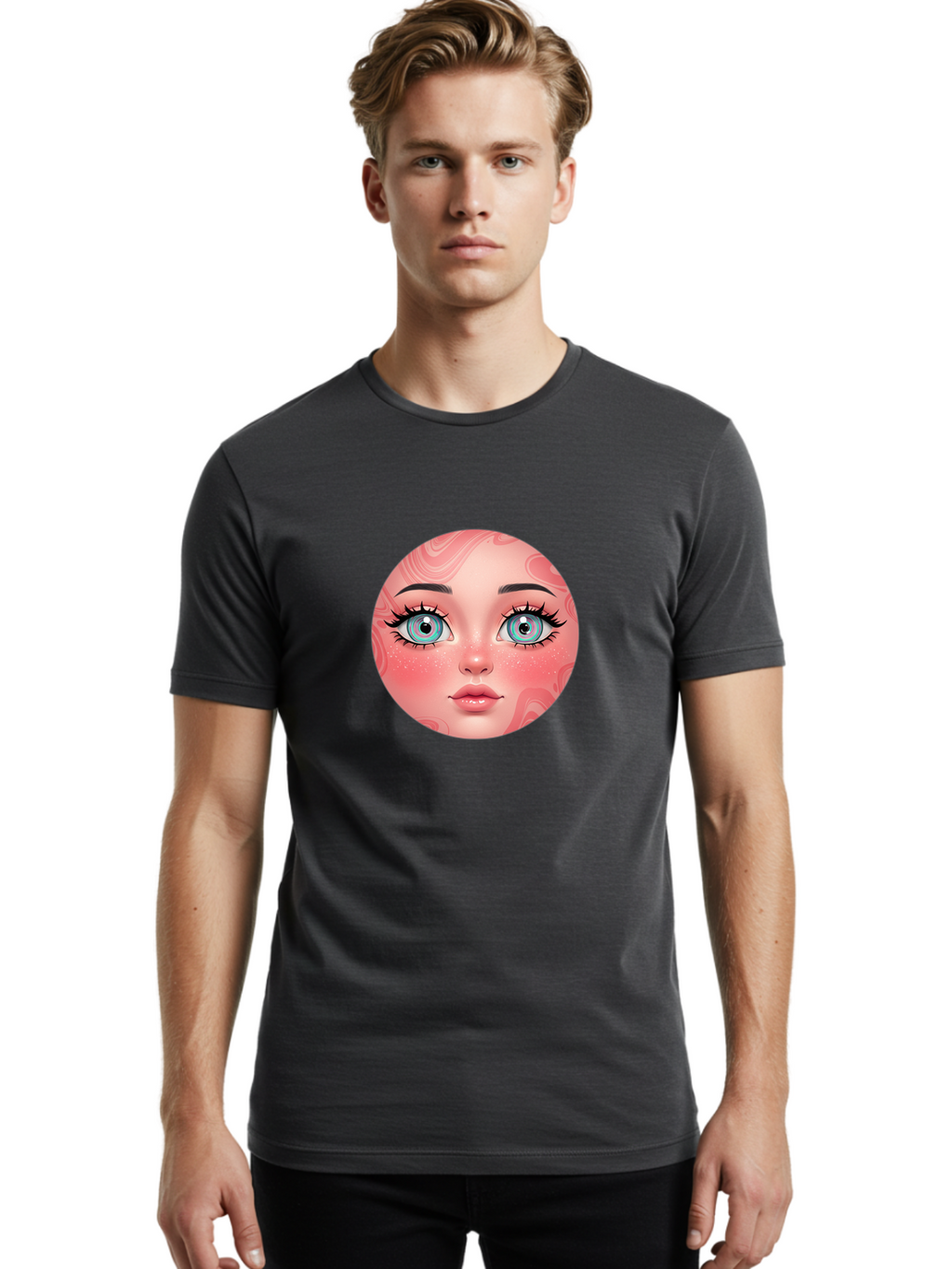 Blue-Eyed-Girl-Portrait Men'S Graphic Tee, 100% Cotton, Comfortable Casual Summer Wear, Machine Washable, Vintage Camera, Old Camera, Antique Camera, Black Camera, Classic Photography, Photography Equipment, Nostalgic Device, Film Camera, Bal832