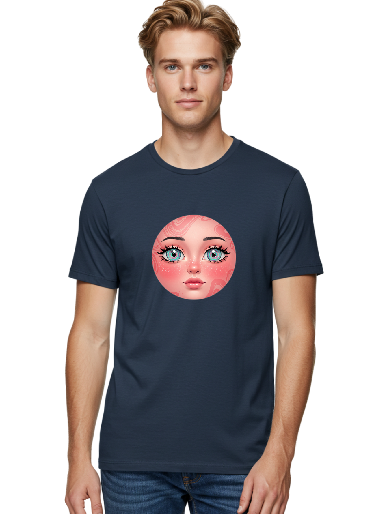 Blue-Eyed-Girl-Portrait Men'S Graphic Tee, 100% Cotton, Comfortable Casual Summer Wear, Machine Washable, Vintage Camera, Old Camera, Antique Camera, Black Camera, Classic Photography, Photography Equipment, Nostalgic Device, Film Camera, Bal832