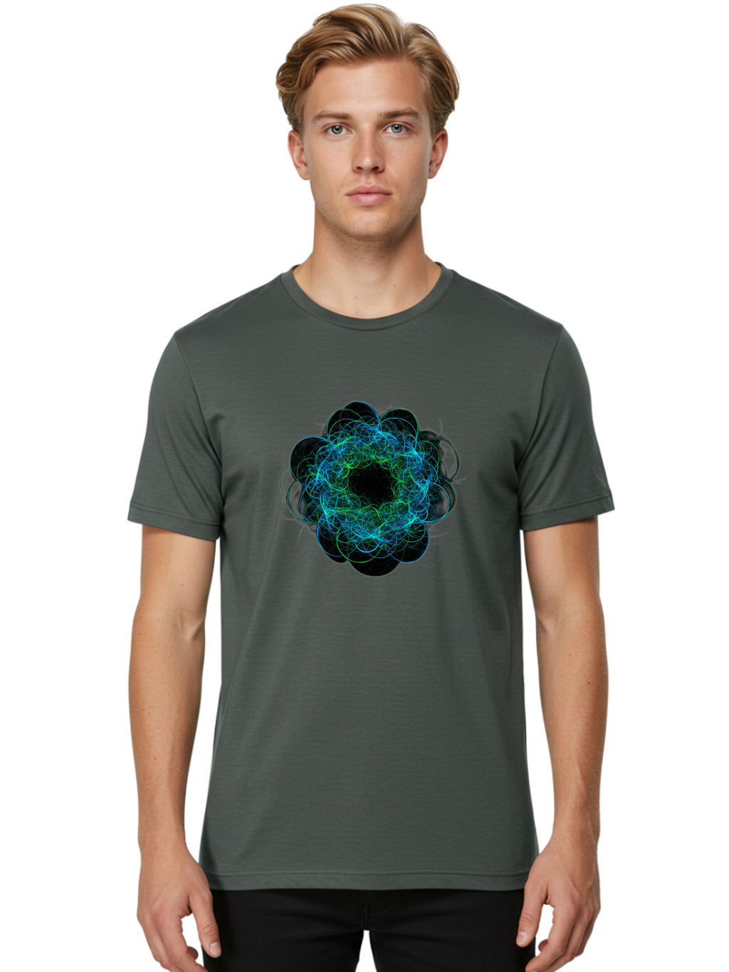 Blue-Swirling-Floral-Pattern Men'S Graphic Tee, 100% Cotton, Comfortable Casual Summer Wear, Machine Washable, Vintage Camera, Old Camera, Antique Camera, Black Camera, Classic Photography, Photography Equipment, Nostalgic Device, Film Camera, Bal835