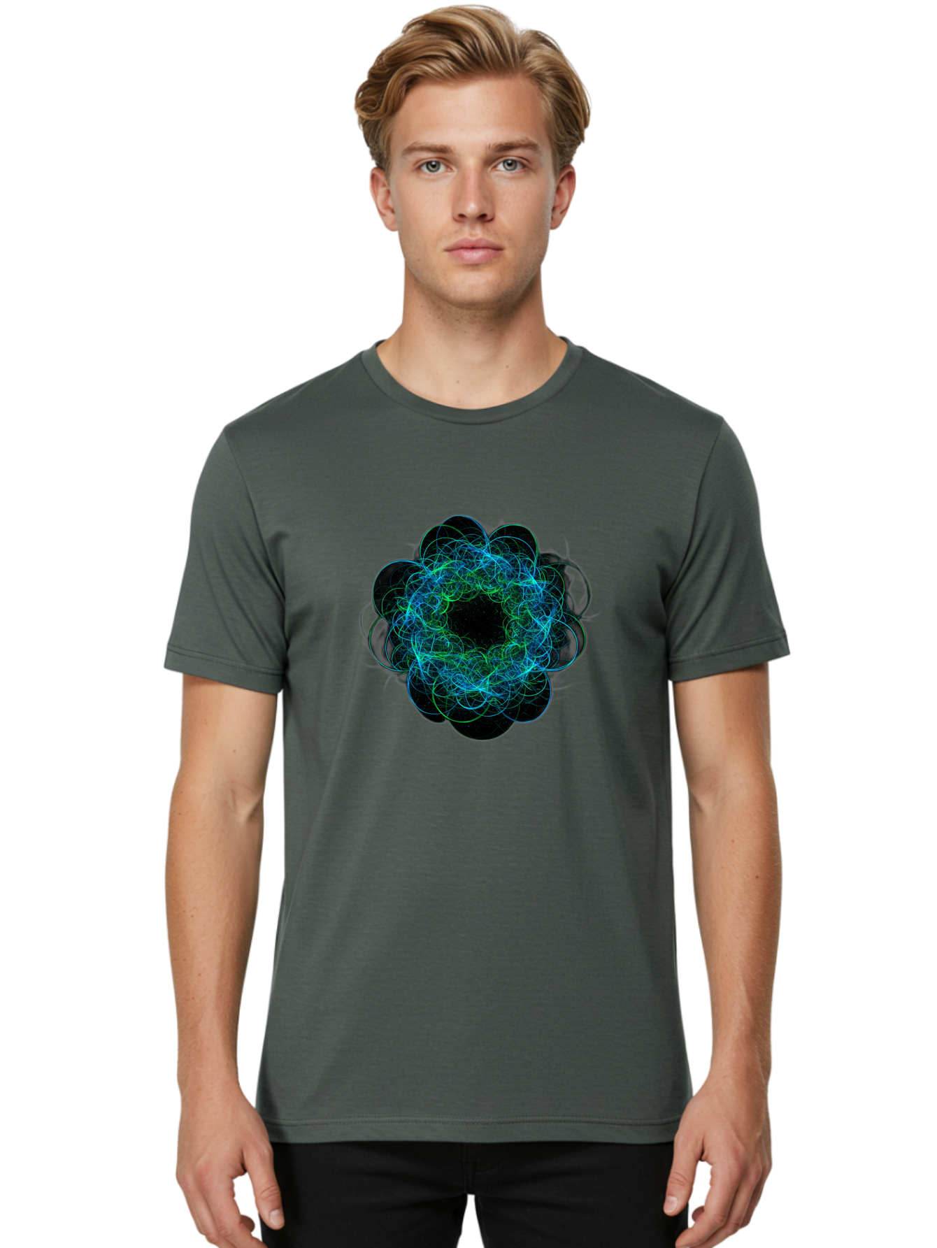 Blue-Swirling-Floral-Pattern Men'S Graphic Tee, 100% Cotton, Comfortable Casual Summer Wear, Machine Washable, Vintage Camera, Old Camera, Antique Camera, Black Camera, Classic Photography, Photography Equipment, Nostalgic Device, Film Camera, Bal835