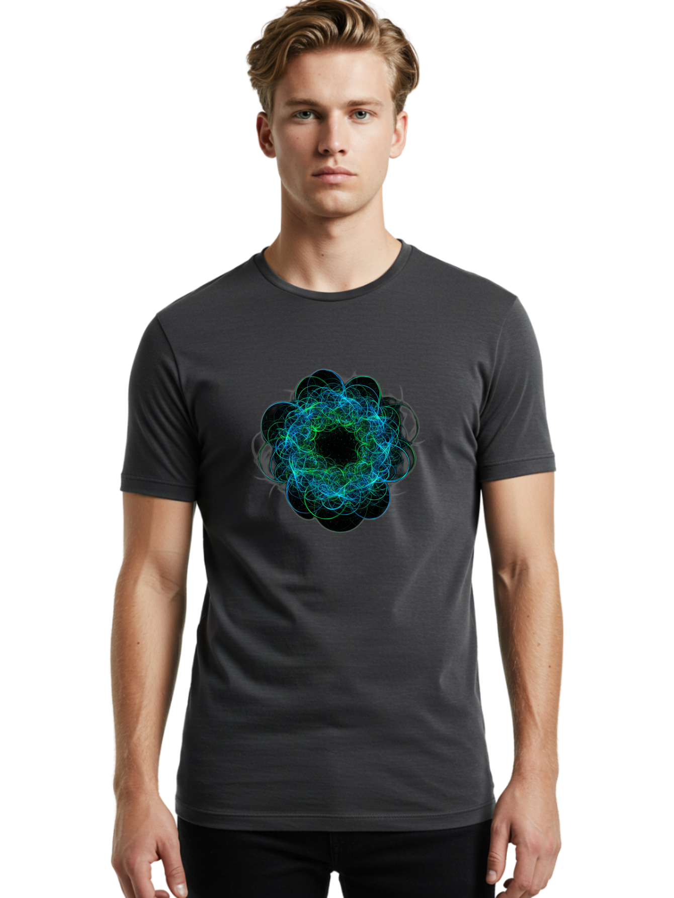 Blue-Swirling-Floral-Pattern Men'S Graphic Tee, 100% Cotton, Comfortable Casual Summer Wear, Machine Washable, Vintage Camera, Old Camera, Antique Camera, Black Camera, Classic Photography, Photography Equipment, Nostalgic Device, Film Camera, Bal835