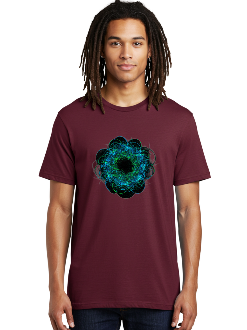 Blue-Swirling-Floral-Pattern Men'S Graphic Tee, 100% Cotton, Comfortable Casual Summer Wear, Machine Washable, Vintage Camera, Old Camera, Antique Camera, Black Camera, Classic Photography, Photography Equipment, Nostalgic Device, Film Camera, Bal835